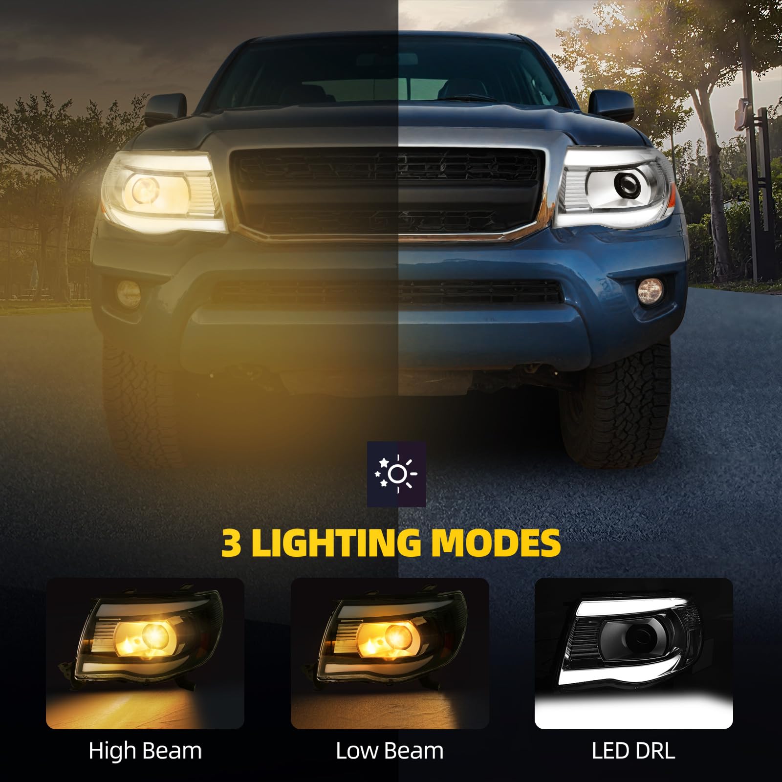 Dwvo Projector Headlights Assembly Compatible With Tacoma 2005 2006 2007 2008 2009 2010 2011 Switchback Led Drl Tube Parking Tur