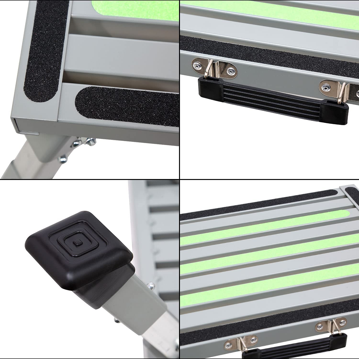 Homeon Wheels Safety Rv Steps, Step Stool Folding Platform Step With Durable Feet, More Stable Up To 1000 Lbs (Gray Reflective)