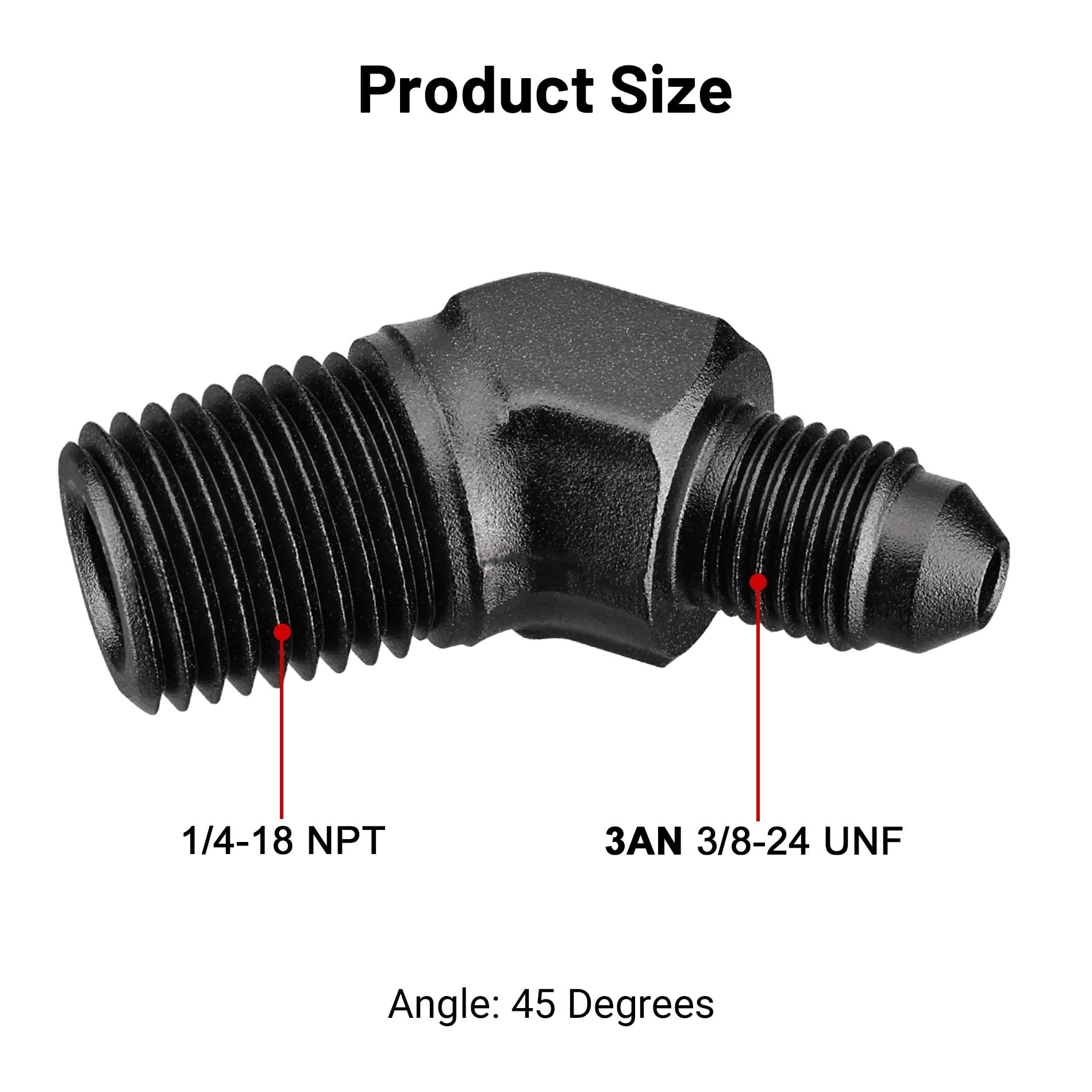 Evil Energy 3An Male Flare To 1/4'' Npt Pipe 45 Degree Fitting Adapter Aluminum Black