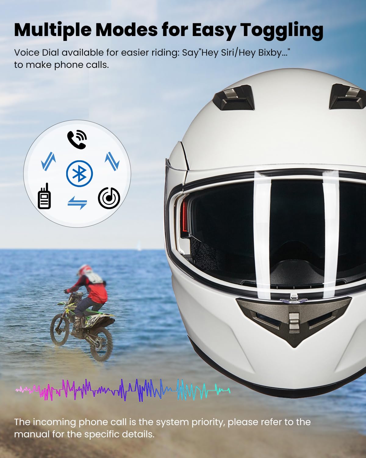 Ilm Bluetooth Integrated Modular Flip Up Full Face Motorcycle Helmet Sun Shield Mp3 Intercom Model 953Pro (Xxl, White)
