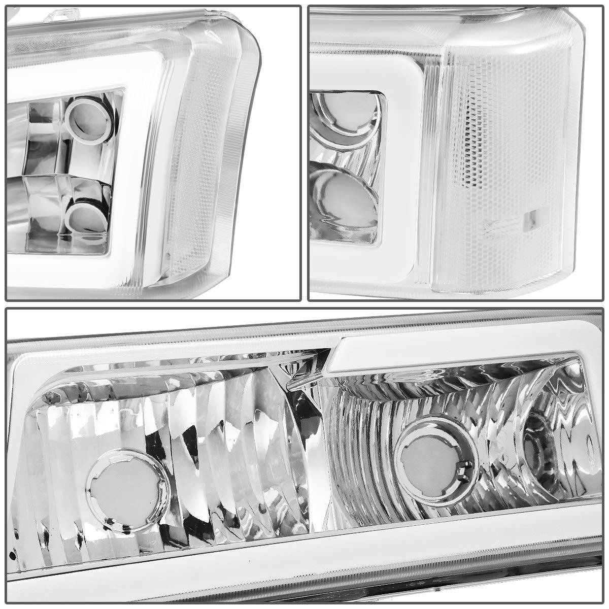 DNA MOTORING 3D LED DRL Headlight Bumper Lamp Set, Chrome, Model HL-LB-CSIL03-CH-CL1, Compatible with 03-06 Silverado/Avalanche