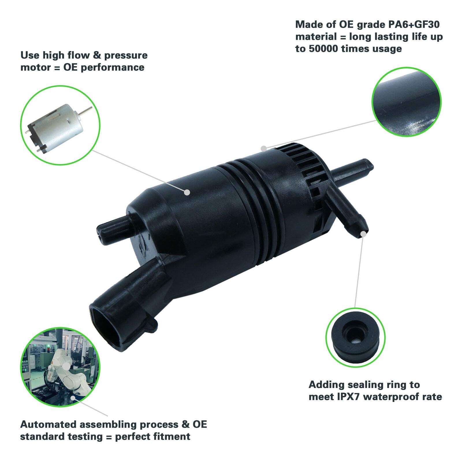 tostmolt 1pc DC 12V Windshield Washer Fluid Pump Motor w/Grommet For Astro Safari Trailblazer Envoy Suburban Yukon Tahoe Escalad