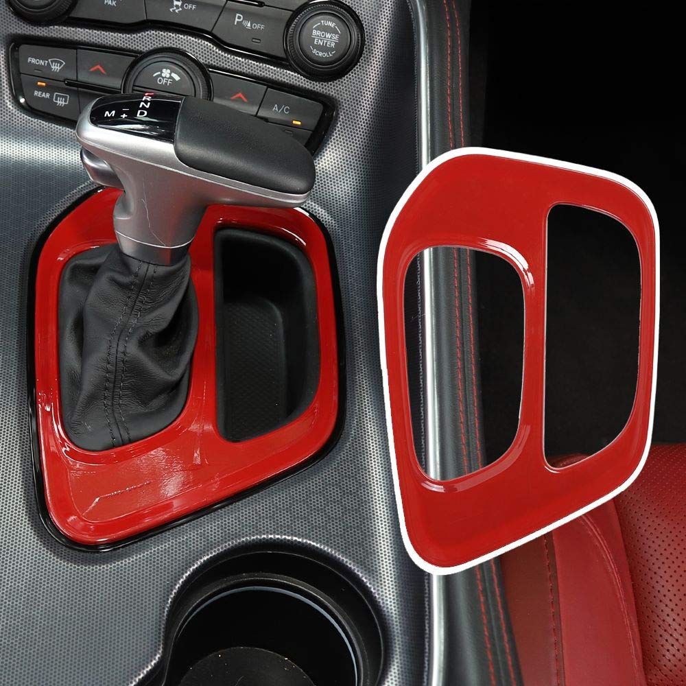 Voodonala For Challenger Gear Shift Panel Covers Decoration Trim Accessories For Dodge Challenger 2015-2022 (Red)