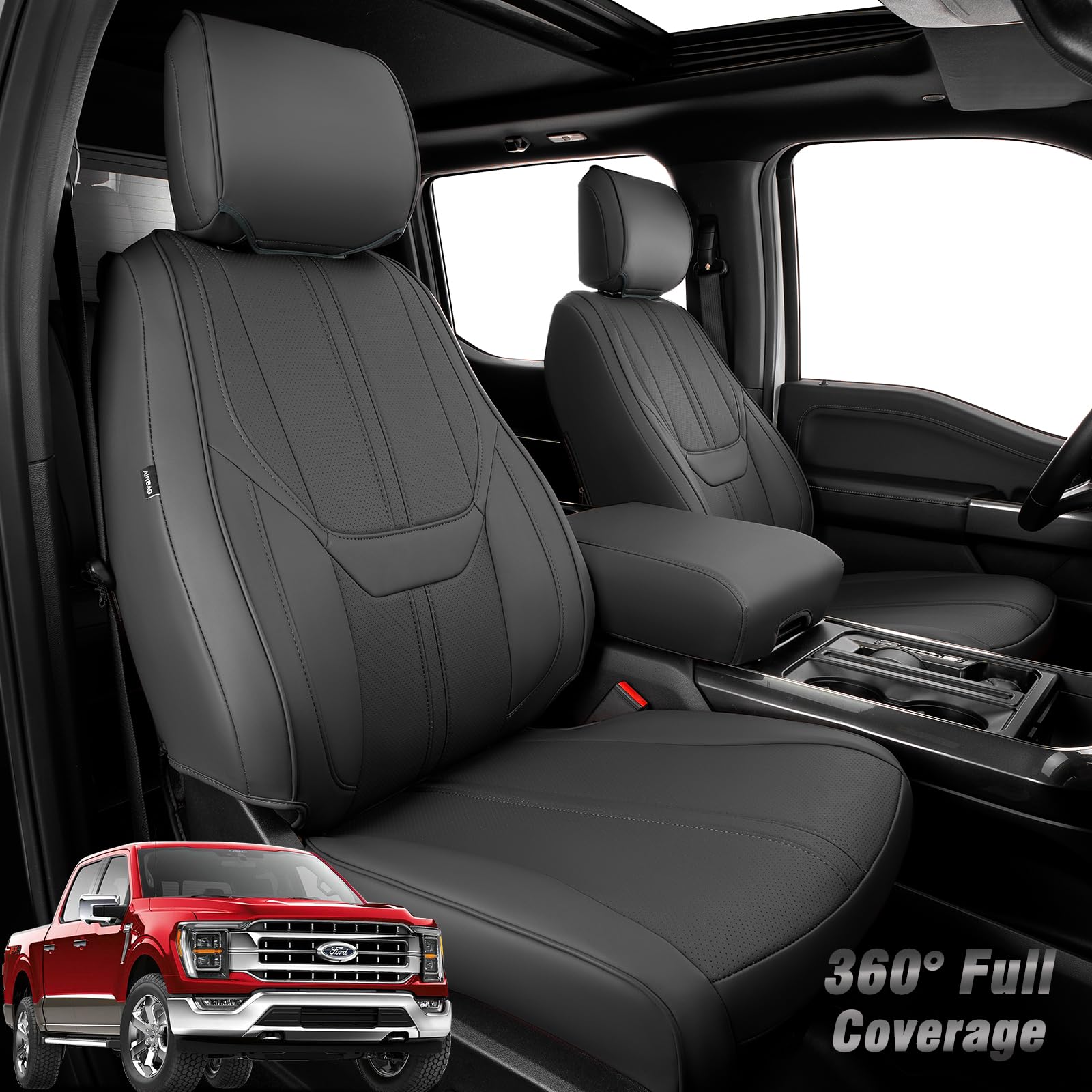 Super Cover for Ford F150 Seat Covers, Full Covered for 2015-2024 Waterproof Leather Seat Covers,for Ford F150 Truck Accessories