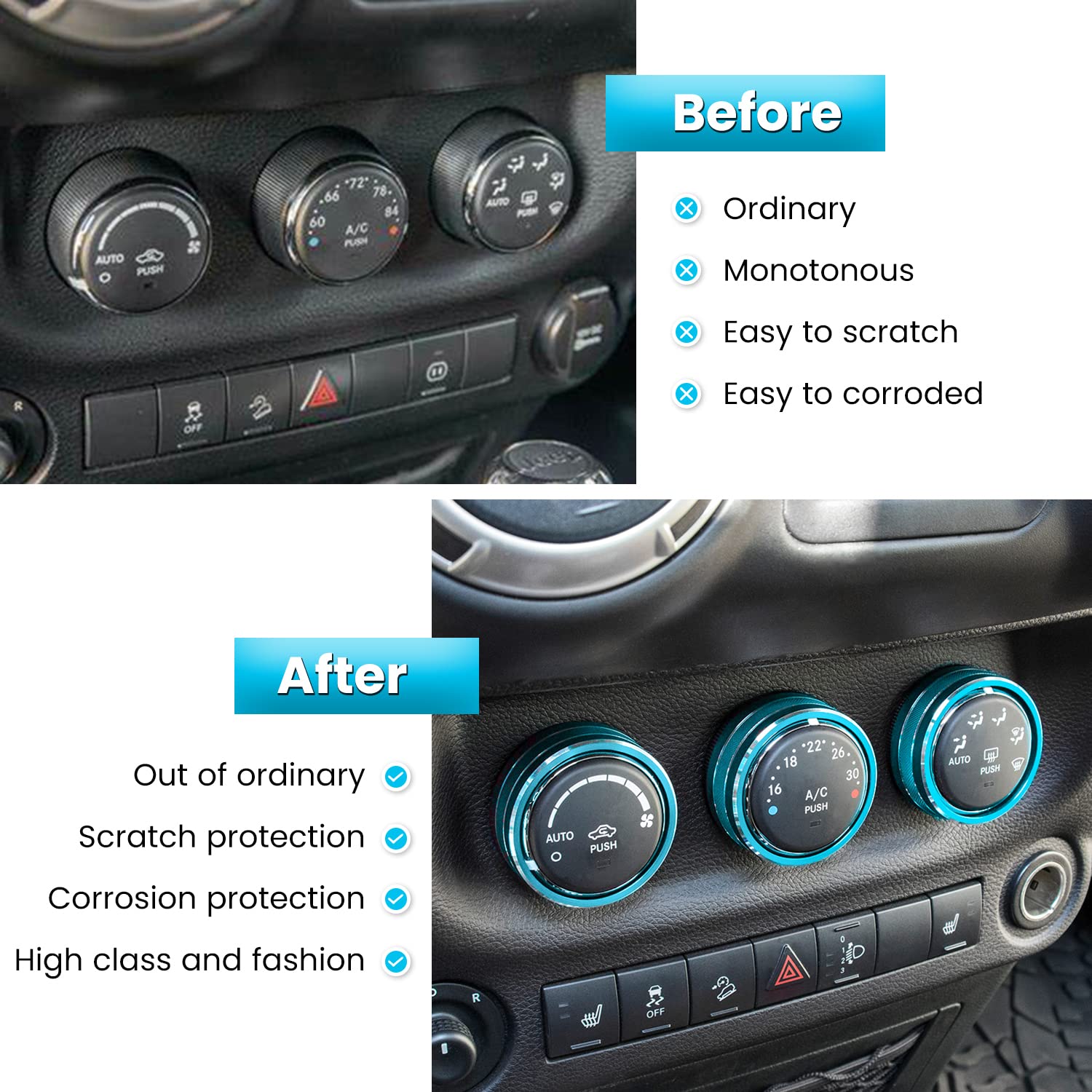 Audio Air Conditioning Button Cover Decoration Twist Switch Ring Trim for Jeep Wrangler JK JKU Patriot 2011-2018, Compass 11-16,