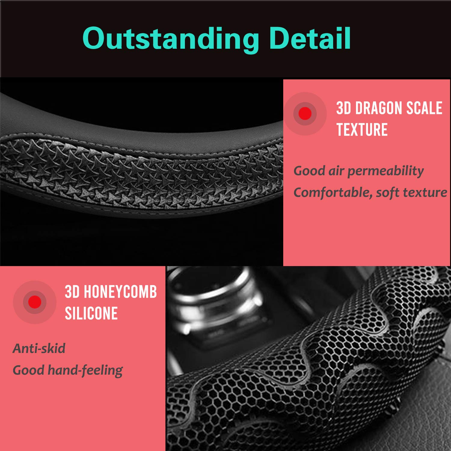 Pinctrot Small Size Steering Wheel Cover Great Grip With 3D Honeycomb Anti-Slip Design, 14 Inch (All Black)