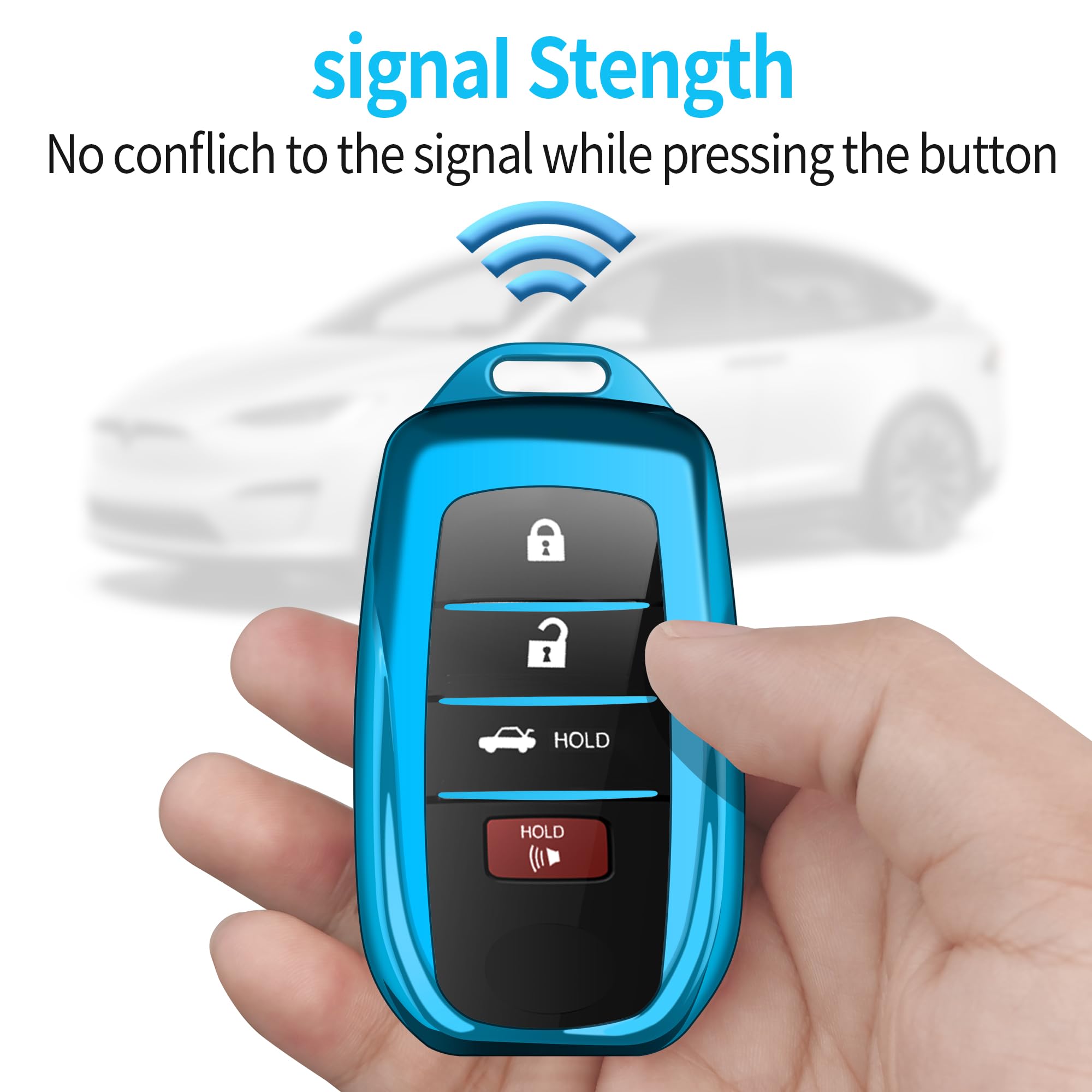 Tukellen For Toyota Key Fob Cover Special Soft Tpu Key Shell Case For 2019-2024 Land Cruiser,2021-2024 Venza, Grand Highlander Hilux,Fortuner,2022-2024 Tundra,Corolla Cross,Prius 4/5/6 Buttons-Blue