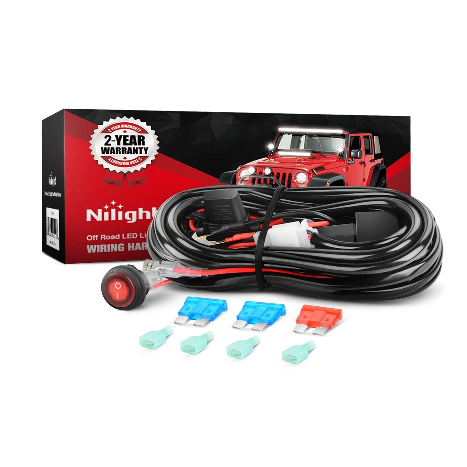 Nilight - Ni-Wa 02A Led Light Bar Wiring Harness Kit 12V On Off Switch Power Relay Blade Fuse For Off Road Lights Led Work Light