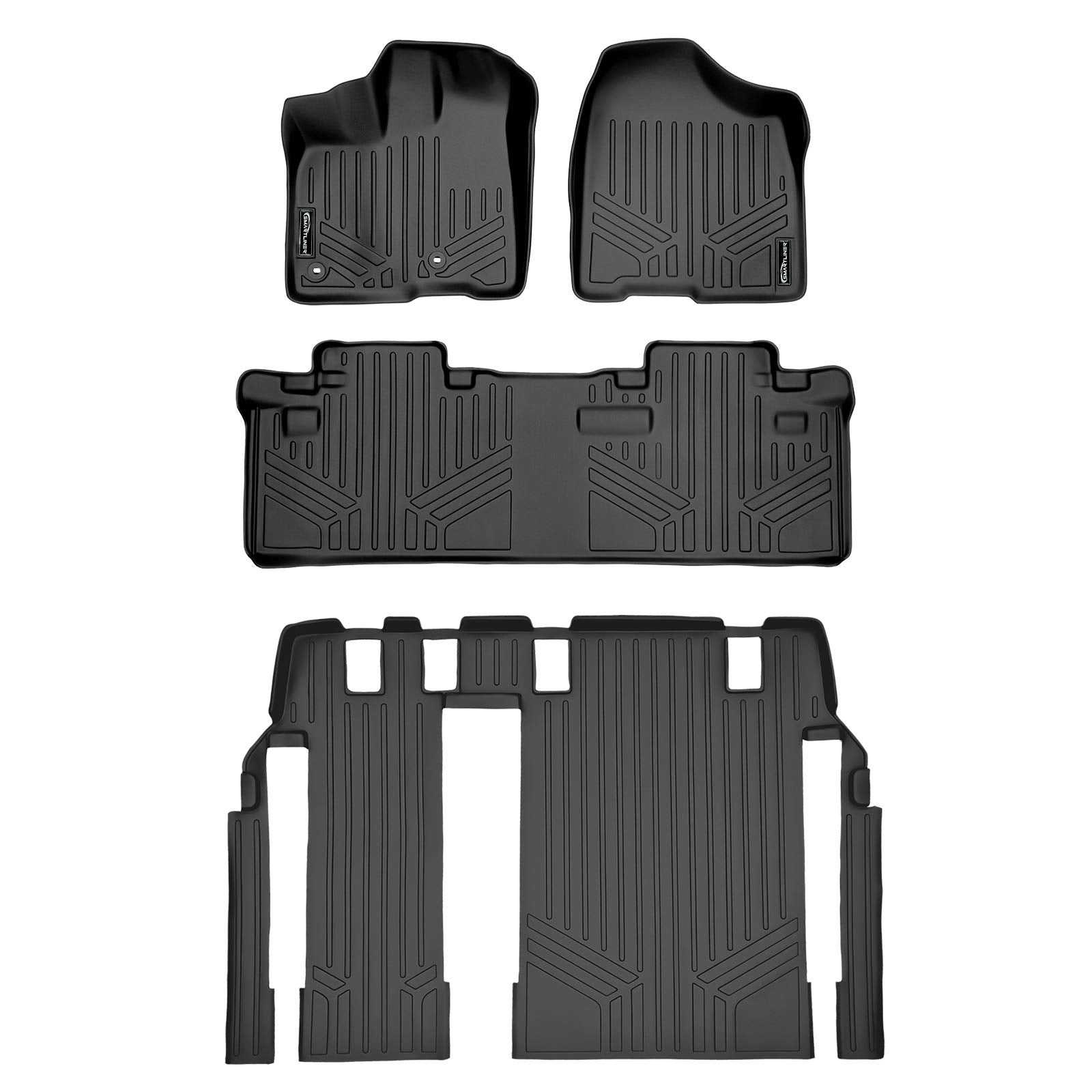 SMARTLINER Custom Fit Floor Mats 3 Row Liner Set Black Compatible with 2013-2020 Toyota Sienna 8 Passenger Model