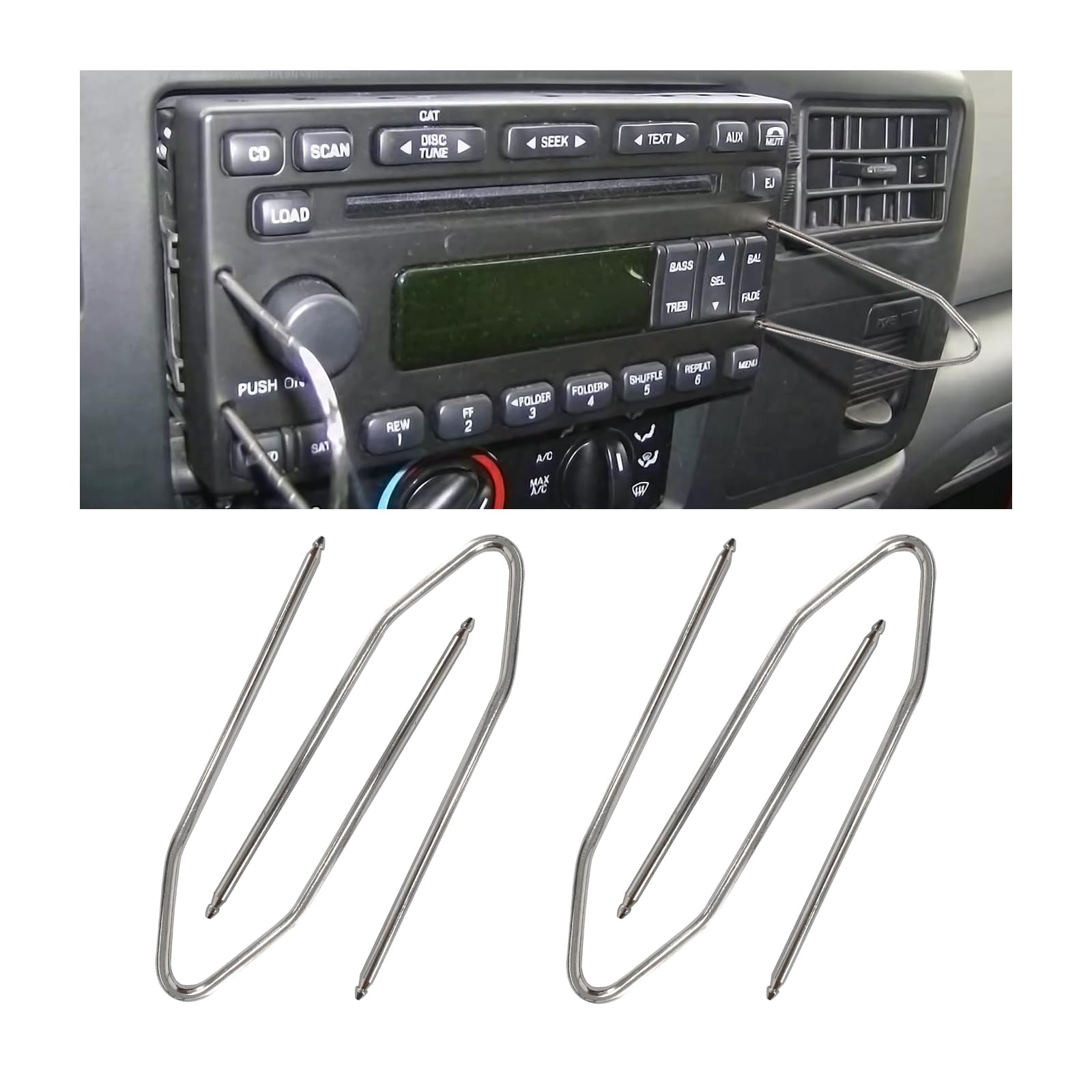Dickno 4 Pcs Car Radio Removal Pry Tool, V-Shaped Stainless Steel Auto Stereo Release Tool Kit, Universal Radio Remover For Disa