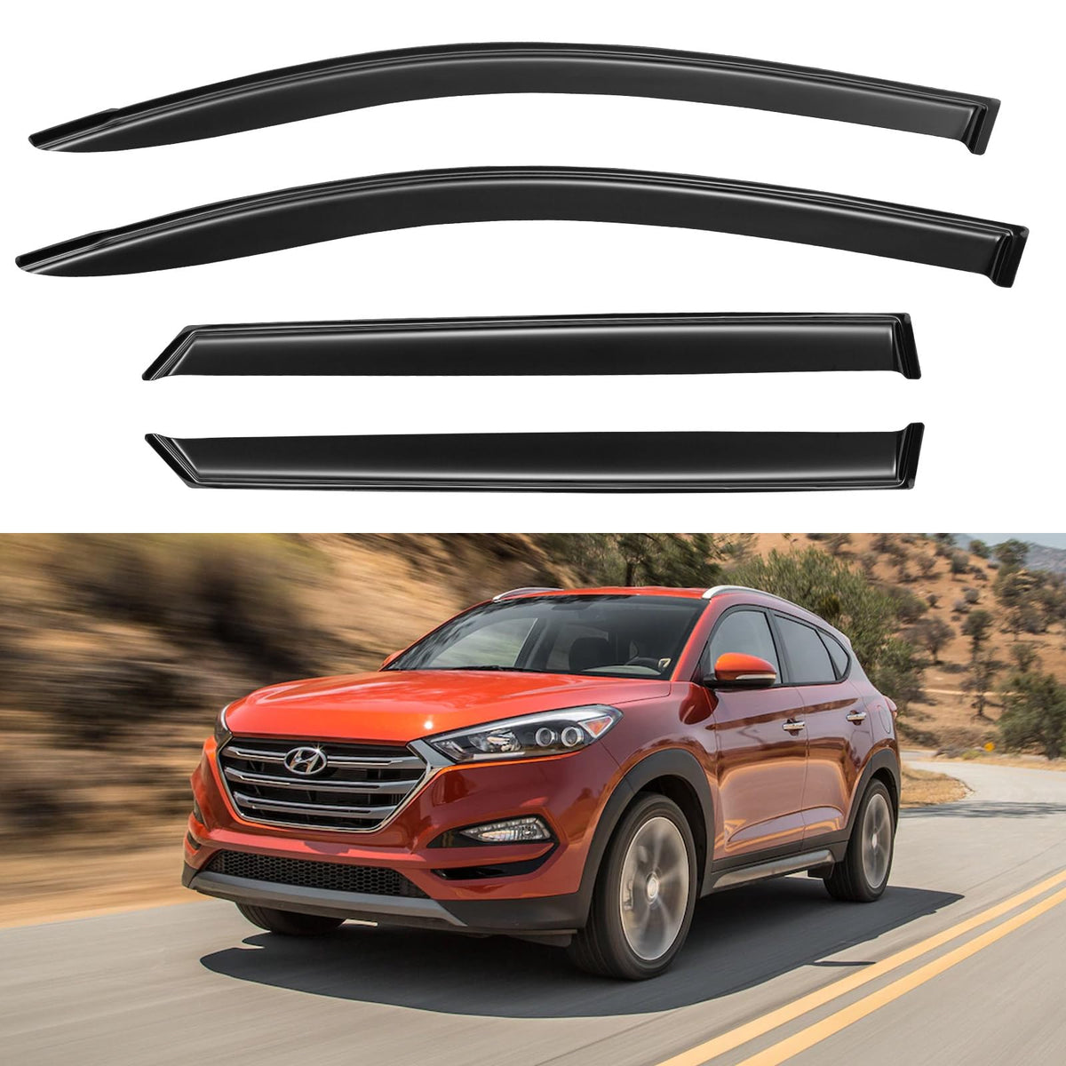 Window Visors Rain Guards for 2016 2017 2018 2019 2020 2021 Hyundai Tucson, Out-Channel Window Vent Wind Deflectors Visors Shade