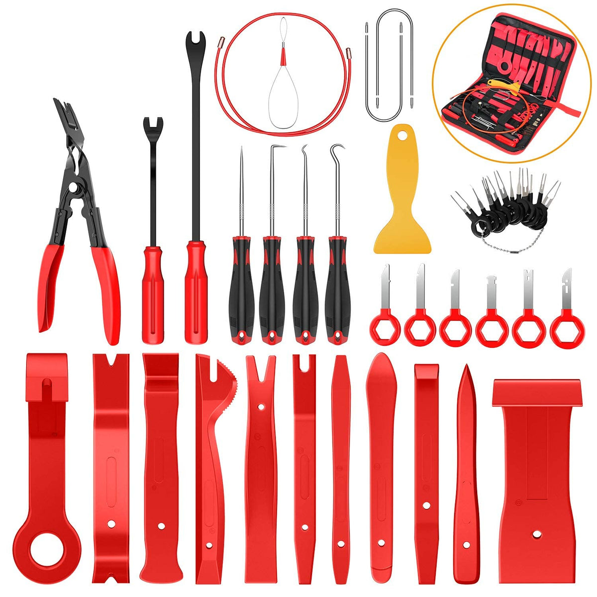 Gooacc 40Pcs Trim Removal Tool,Auto Terminal Removal Key Tool,Auto Clip Pliers Stereo Removal Tools,Car Upholstery Repair Pry Ki