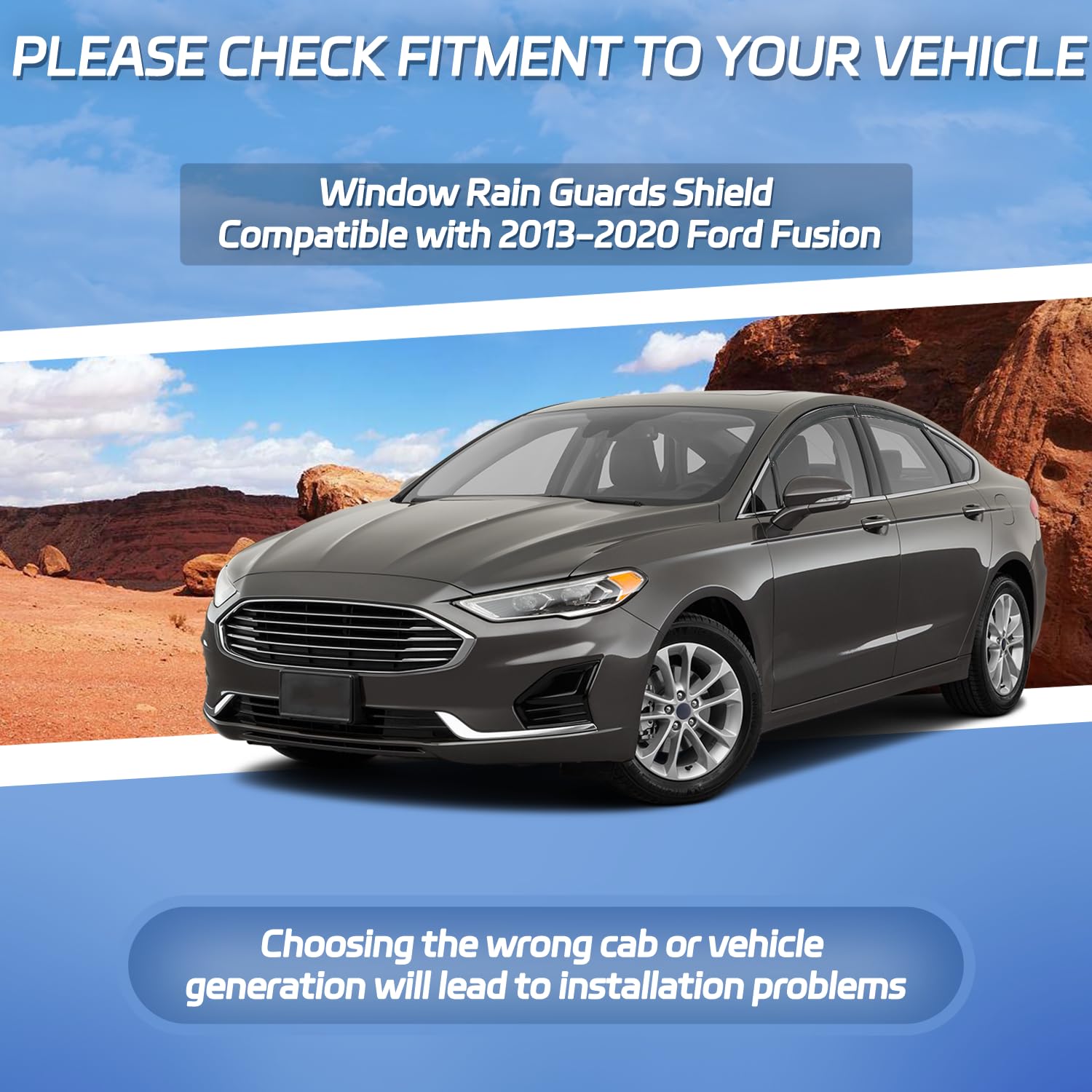 Window Visors Shield Rain Guards Fit For 2013-2020 Ford Fusion, Outside Mount Window Wind Deflectors, Smoke Tinted Vent Visors S