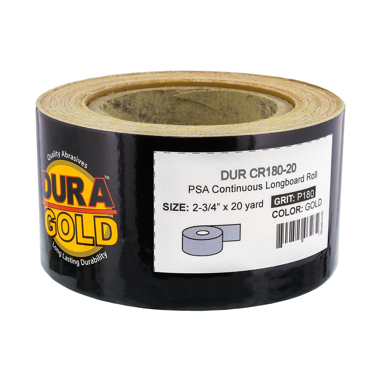 Dura-Gold Premium 180 Grit Gold Psa Longboard Sandpaper 20 Yard Long Continuous Roll, 2-3/4'' Wide - Self Adhesive Stickyback Sa