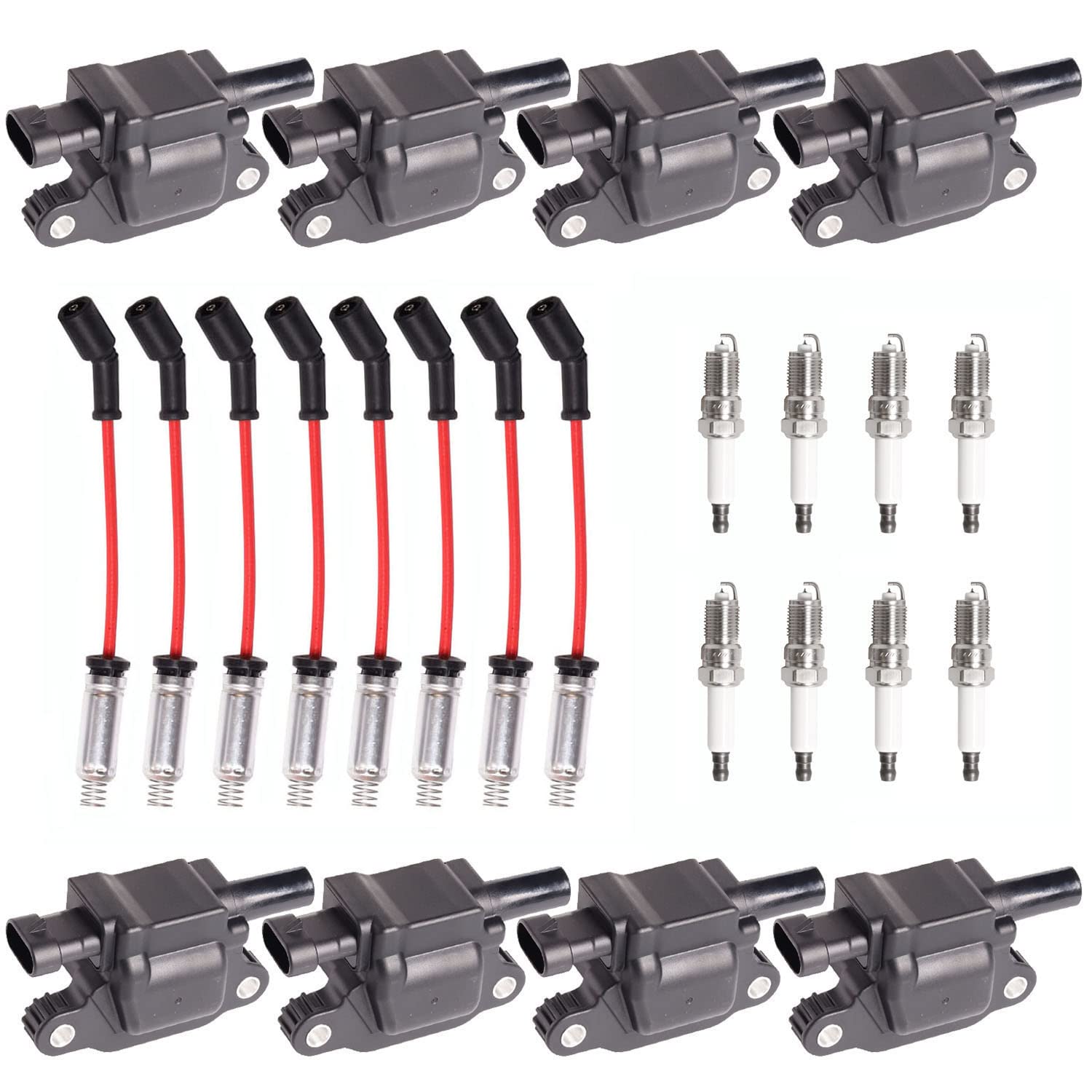 Ena 8 Pack Uf413 Ignition Coil 41962 Spark Plug And 48322R Wires Set For 5.3 6.0 6.2 Compatible With Buick Cadillac Chevrolet Gmc Hummer Escalade Express Savana 2500 5.3L 6.2L 6.0L 4.8L For 12570616