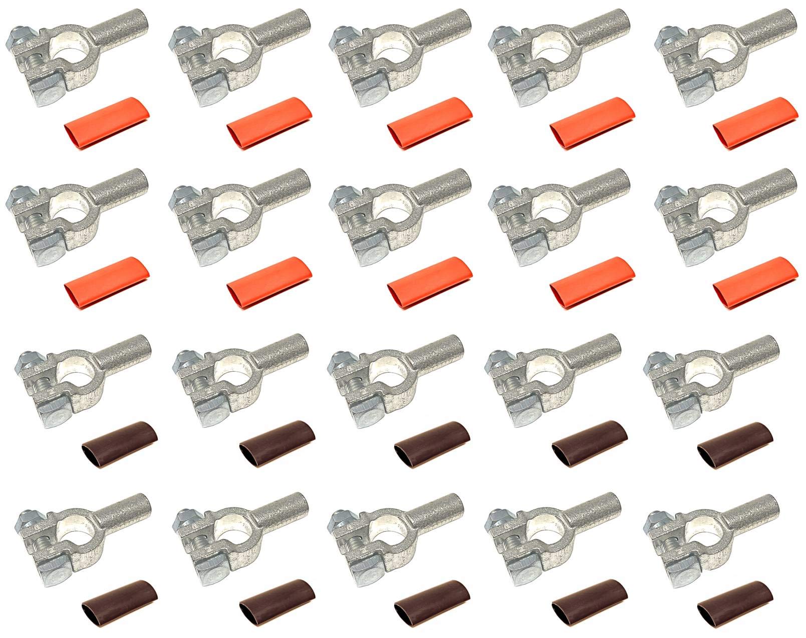 4/0 Gauge 10 Pairs Positive And Negative (+/-) Pure Copper Top Post Battery Cable Ends Terminal Connectors + Dual Wall Adhesive