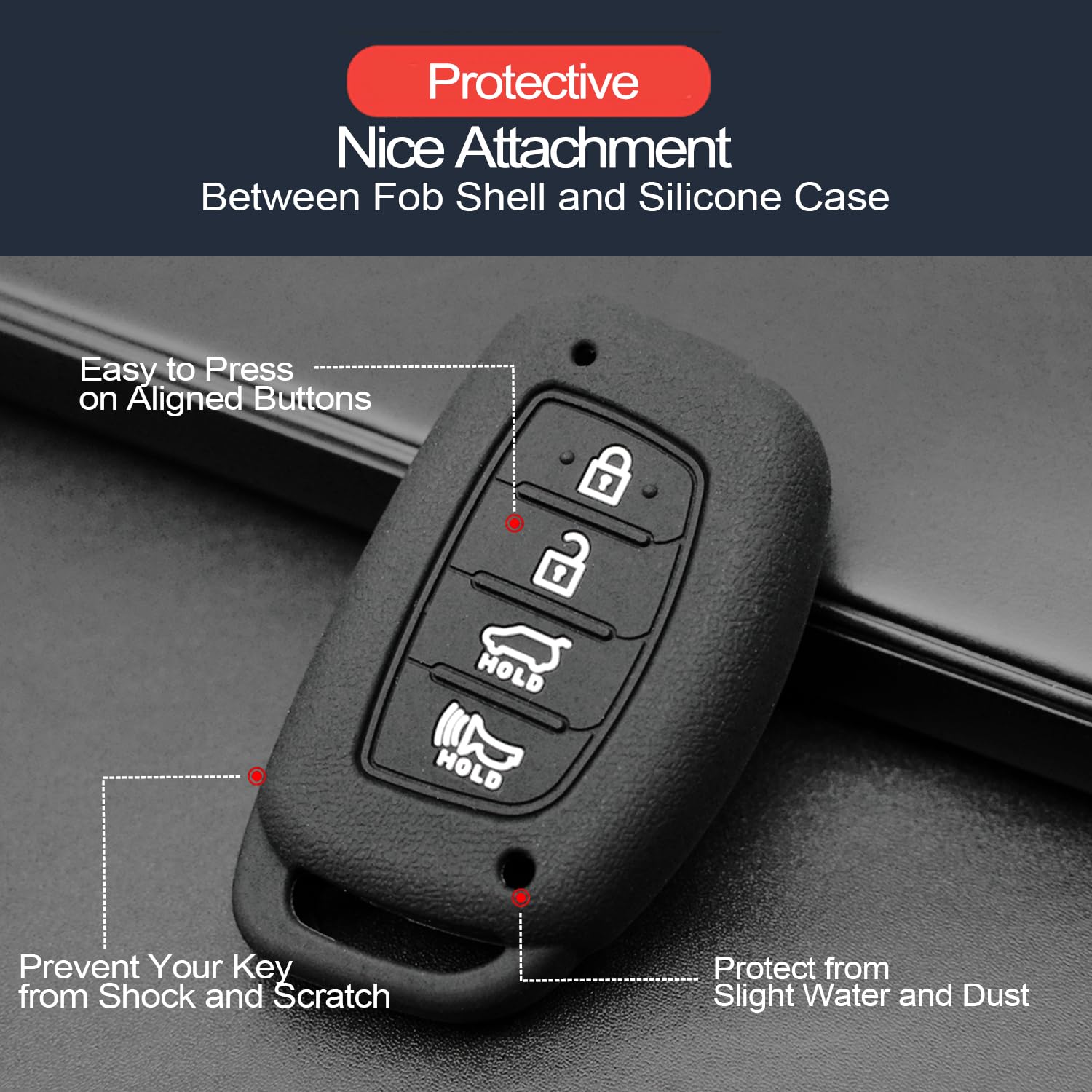 Infipar 2Pcs Compatible With Hyundai Ioniq Elantra Sonata Tucson Elantra Gt Key Fob Cover Case Key Chain Protector Keyless Remote Smart 4 Buttons Holder, Not Fit Flip/Pop Out Key