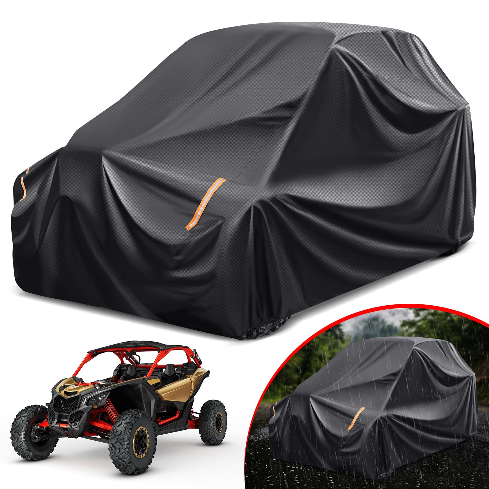 Benlari Heavy Duty UTV Cover - 420D Waterproof Oxford Cloth, PU Coating, 2 Adjustable Windproof Buckles, 4 Wheel Tie-downs and R