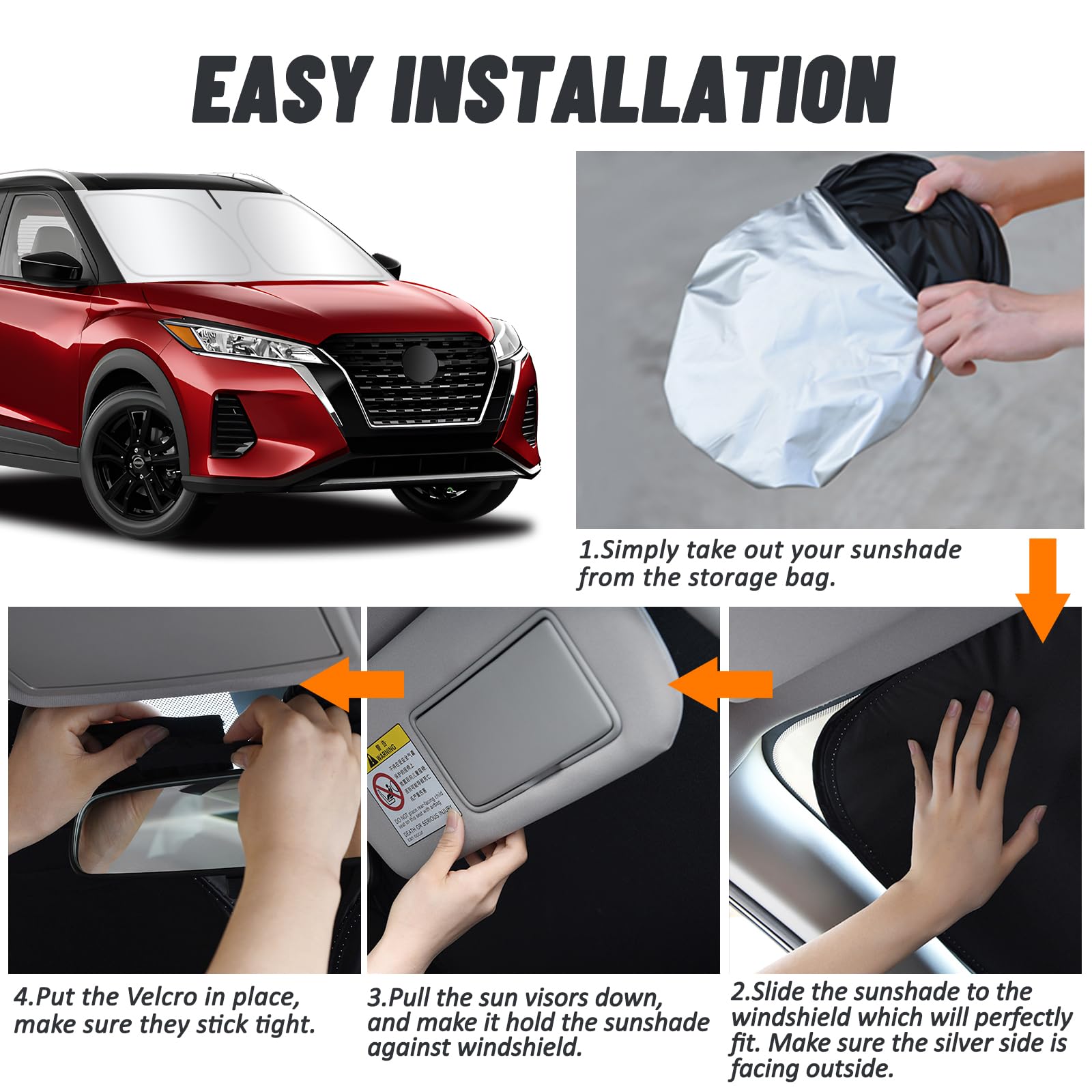 D-Lumina Windshield Sun Shade For 2018-2024 Nissan Kicks Accessories, Front Window Sunshade Sun Visor Protector Block Uv Rays He