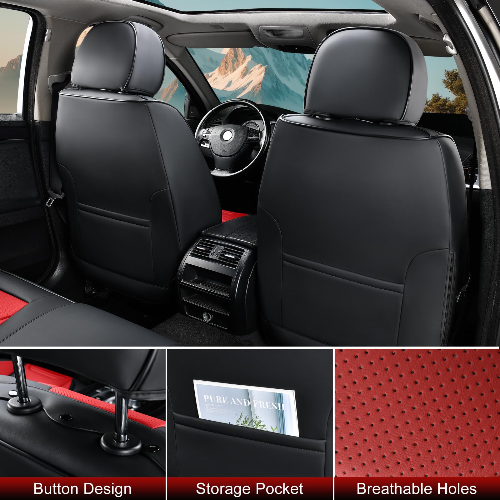 Tiehesyt Car Seat Covers Full Set, Breathable Leather Automotive Front And Rear Seat Covers & Headrest For Reduce The Driving Fa