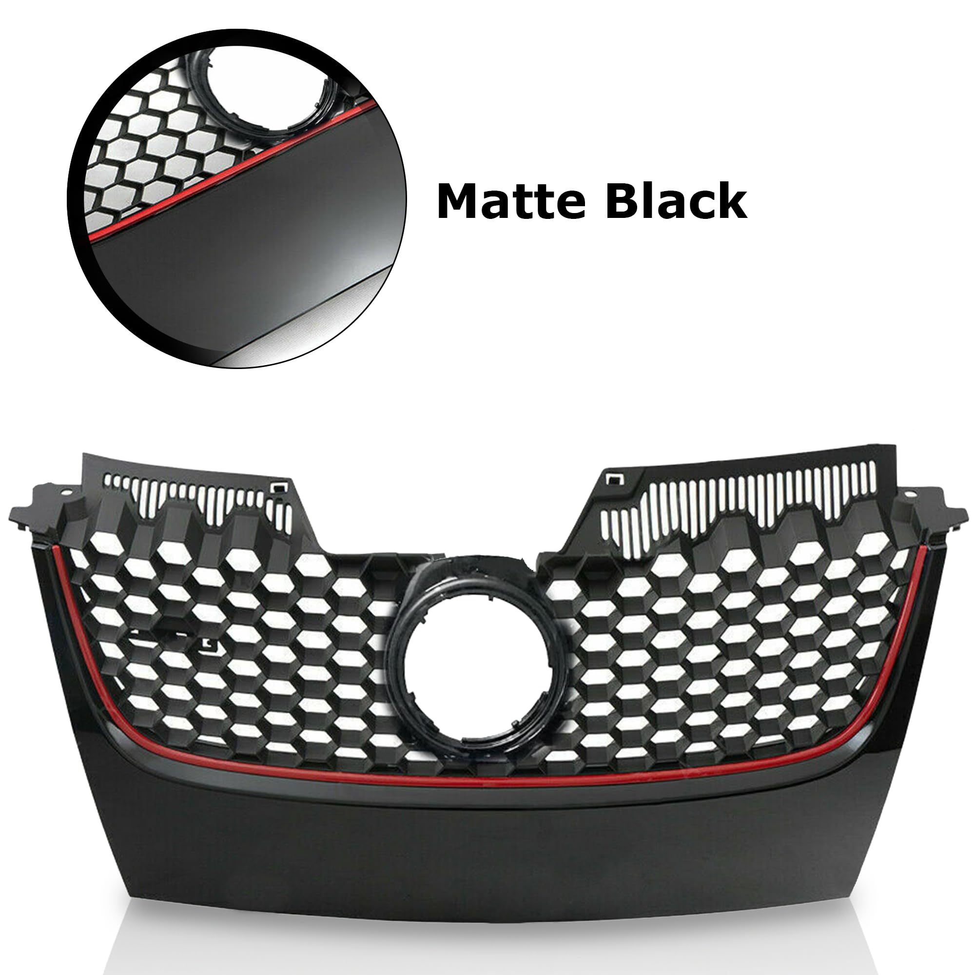 Partsflow Front Upper Main Black W/Red Trim Mesh Grille For 2006 2007 2008 2009 Volkswagen VW GTI For 2006 2007 2008 2009 Volksw