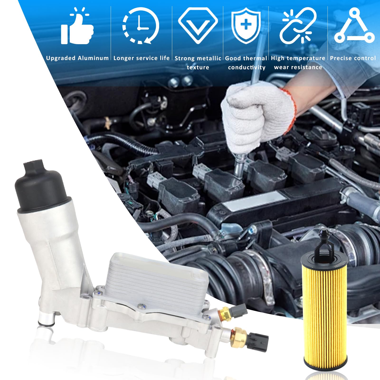 926-959 3.6L Upgraded Aluminum Engine Oil Filter Housing for 2011-2016 Chrysler 200 300 Dodge Charger Challenger Journey Caravan