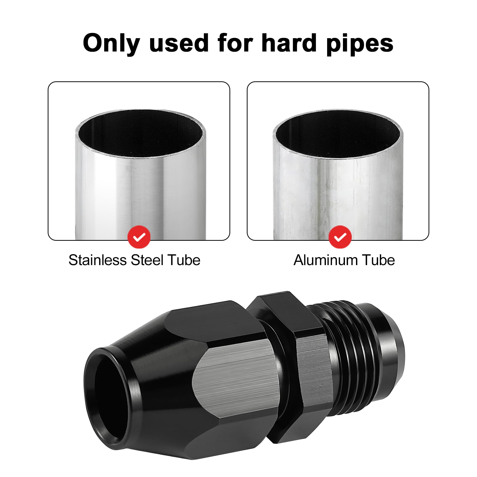 Evil Energy 8An Male To 1/2'' Hardline Compression Fitting Adapter Aluminum Black 2Pcs