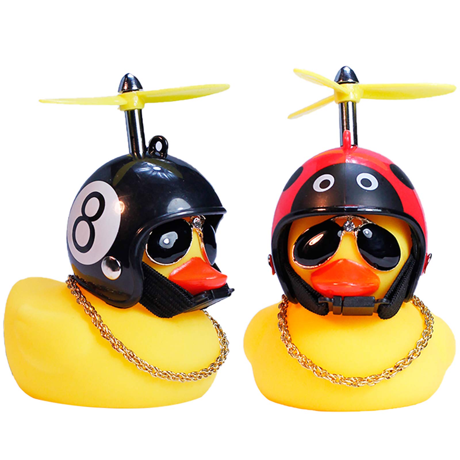wonuu Rubber Duck Toy Car Ornaments Yellow Duck Car Dashboard Decorations with Propeller Helmet (2Pack-Beatle&8)