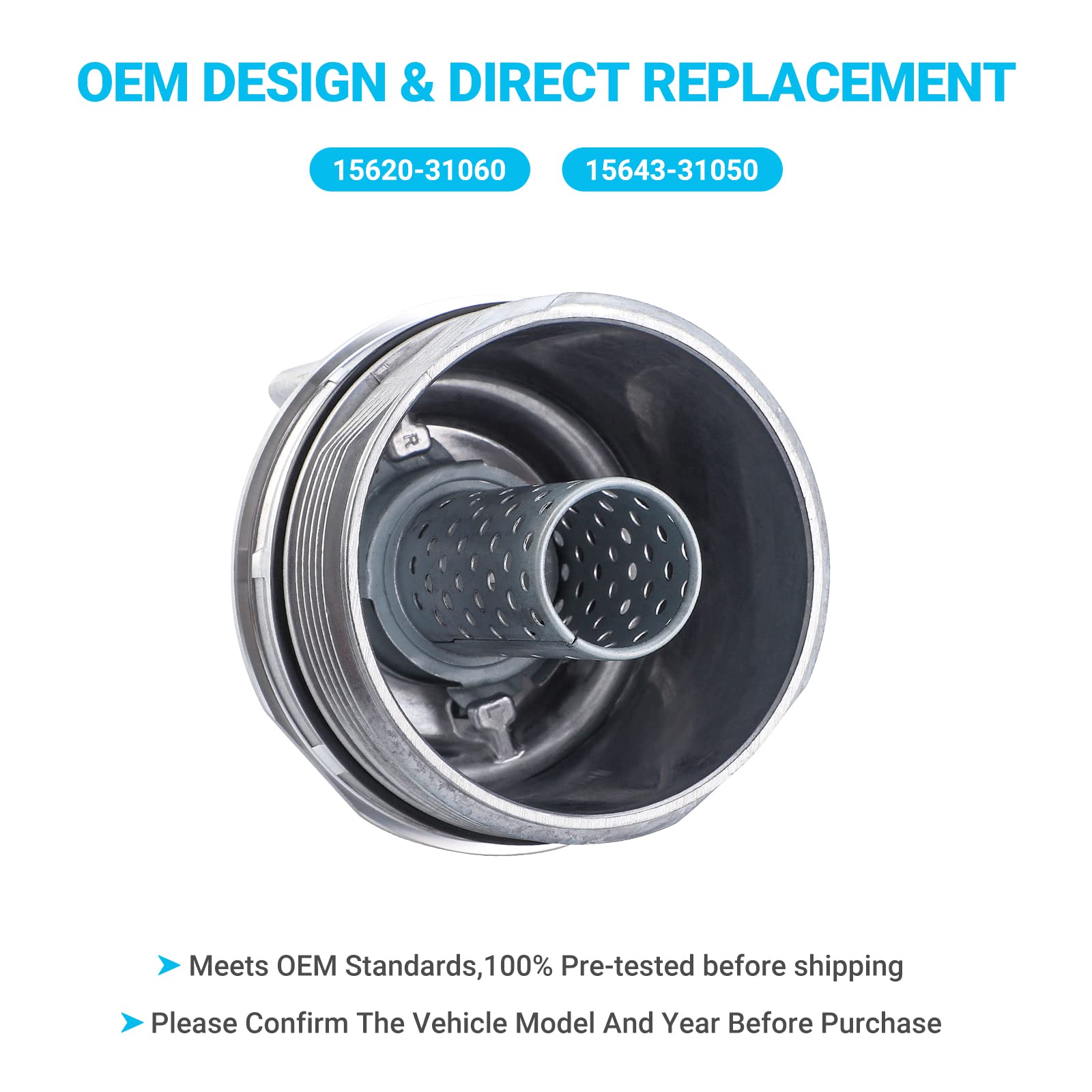 Oil Filter Housing Cap Assembly 15620-31060 With Oil Plug Fit For Toyota 2005-2019 Tundra Rav4 4Runner Camry Highlander Tacoma Avalon Sienna Venza Lexus Rx350 Replacement 1562031060 15643-31050