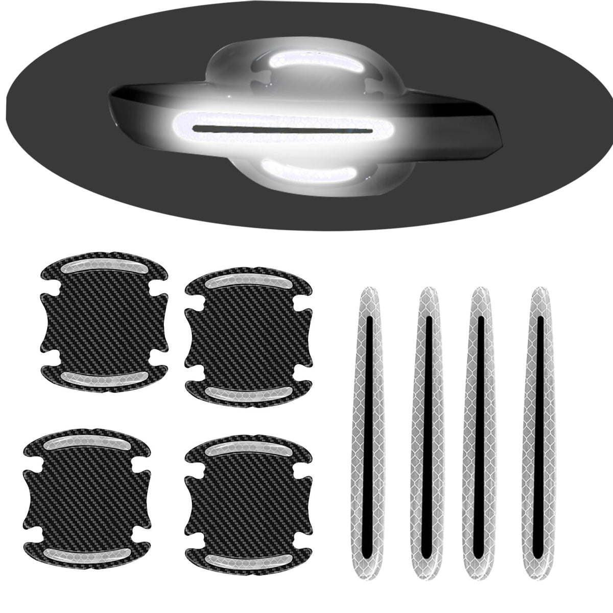 LNCHYFPL Car Door Handle Cup Protector Reflective Sticker, 8 PCS Universal Anti-Scratches Auto Exterior Accessories Carbon Fiber