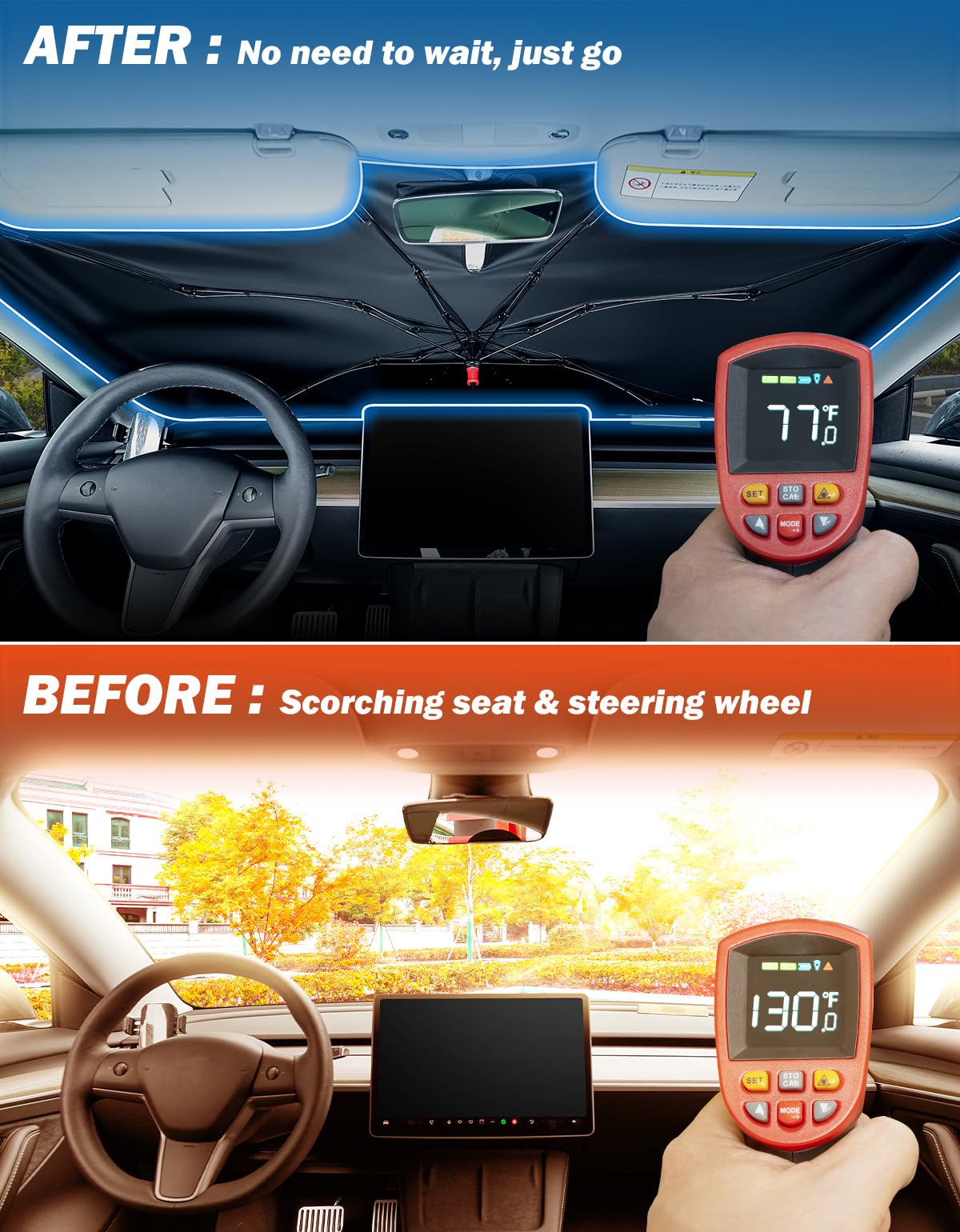 JOYTUTUS Windshield Sunshade Umbrella, Automotive Interior Sun Protection, Titanium Silver-Plated Coating Protect Car from Sun R