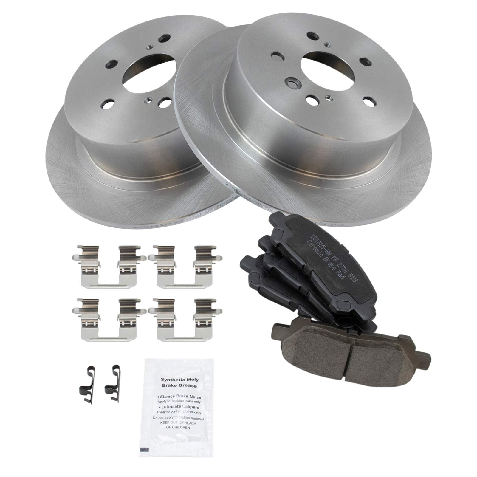 TRQ Rear Brake Pad & Rotor Kit Brake Pads Brake Rotor Ceramic Compatible with 2008-2013 Toyota Highlander