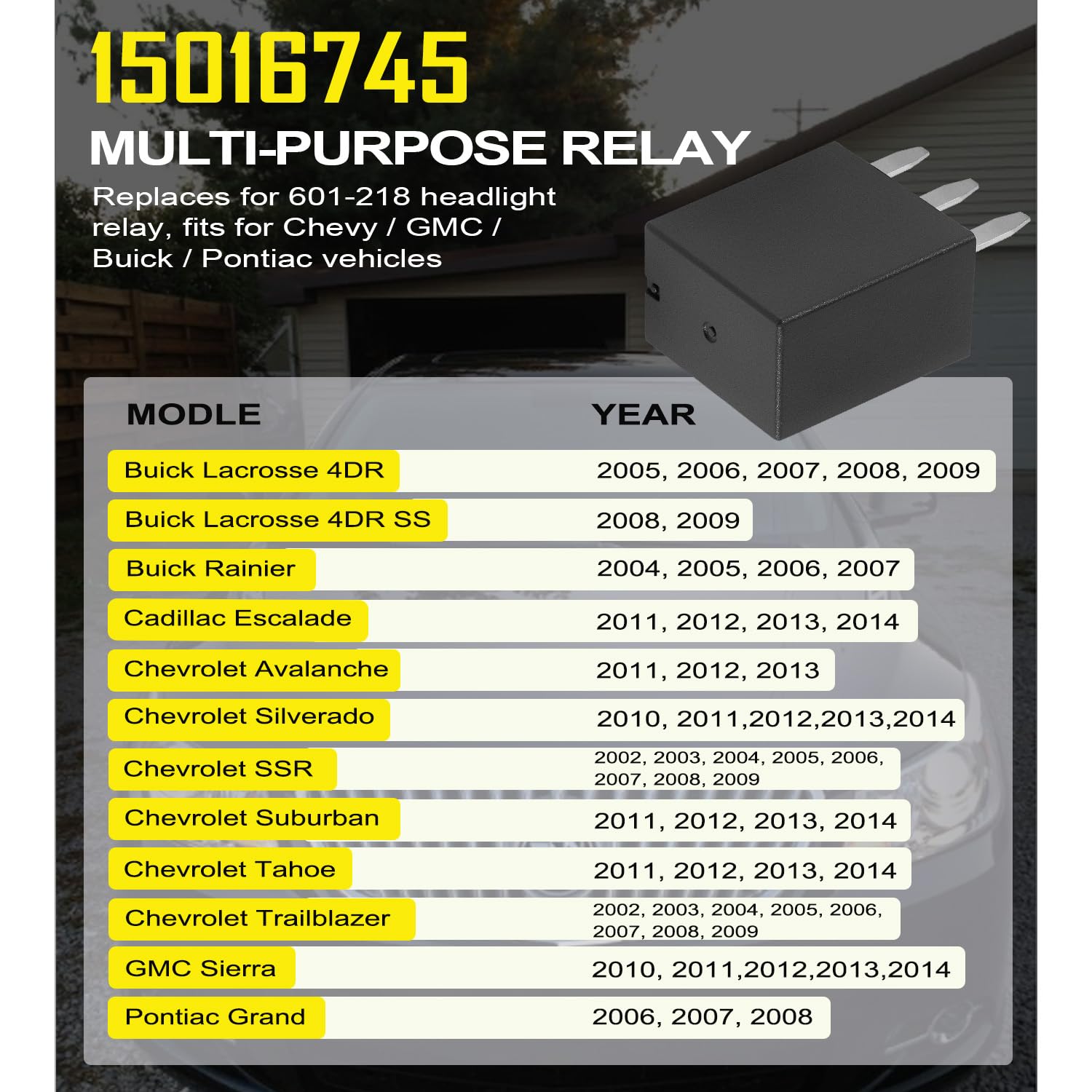 15016745 Multi-Purpose Relay for Vehicle A/C Relay 601-218 4-Pin