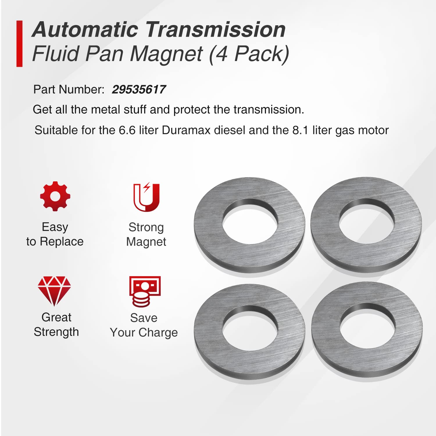 4 Pack Replace For Allison 29535617 Automatic Transmission Fluid Pan Magnet, For Use On 29539579, 29542824 Transmission External