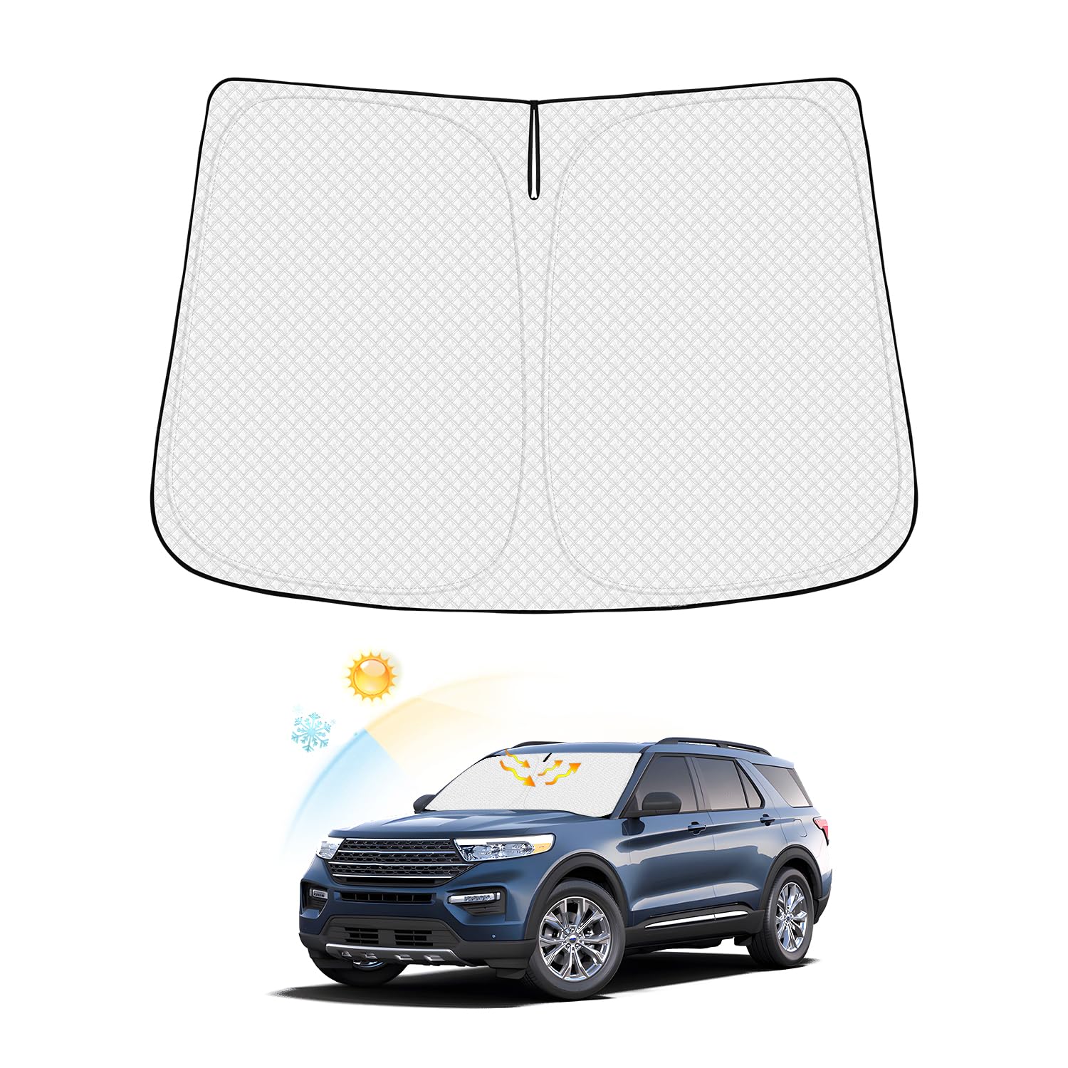 Canvcle Windshield Sun Shade For Ford Explorer 2020-2024 2025 Accessories Thicken 6-Layer Front Window Sunshade Cover Sun Visor