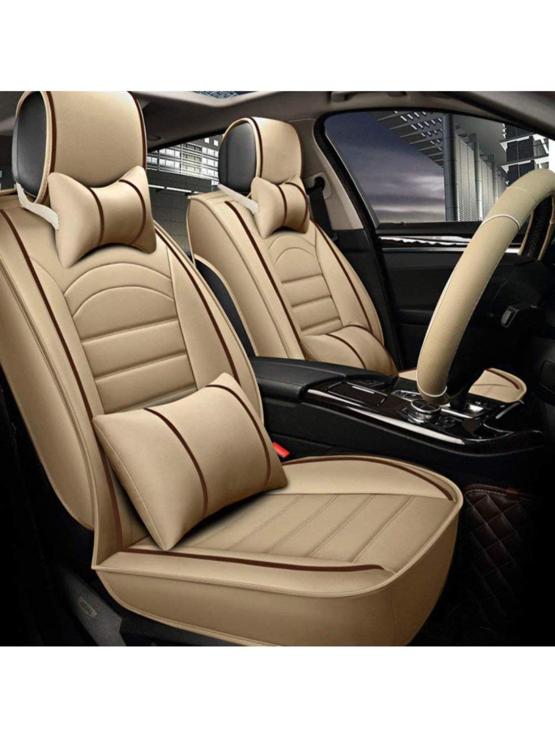 Hi Art Leatherette Custom Fit Front and Rear Car Seat Covers Compatible with Tata Punch, (Beige  Brown)