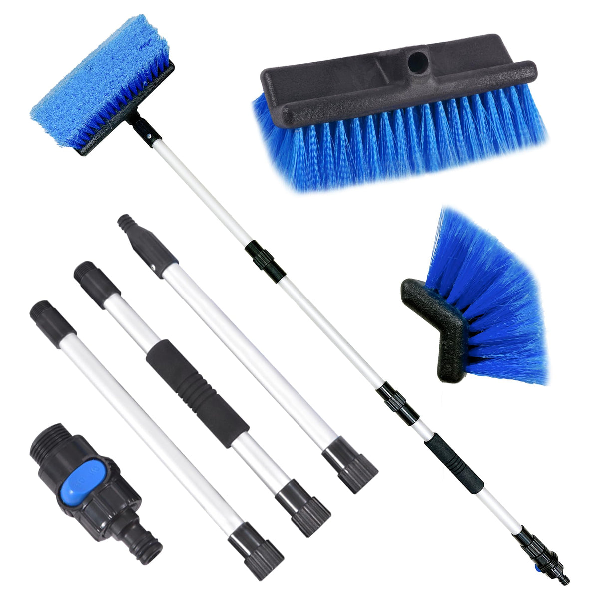 54'' Long Handle Car Wash Brush With 12-Inch Soft Bristle, On/Off Switch For Car Truck Boat Washing Brush, For Cleaning House Si