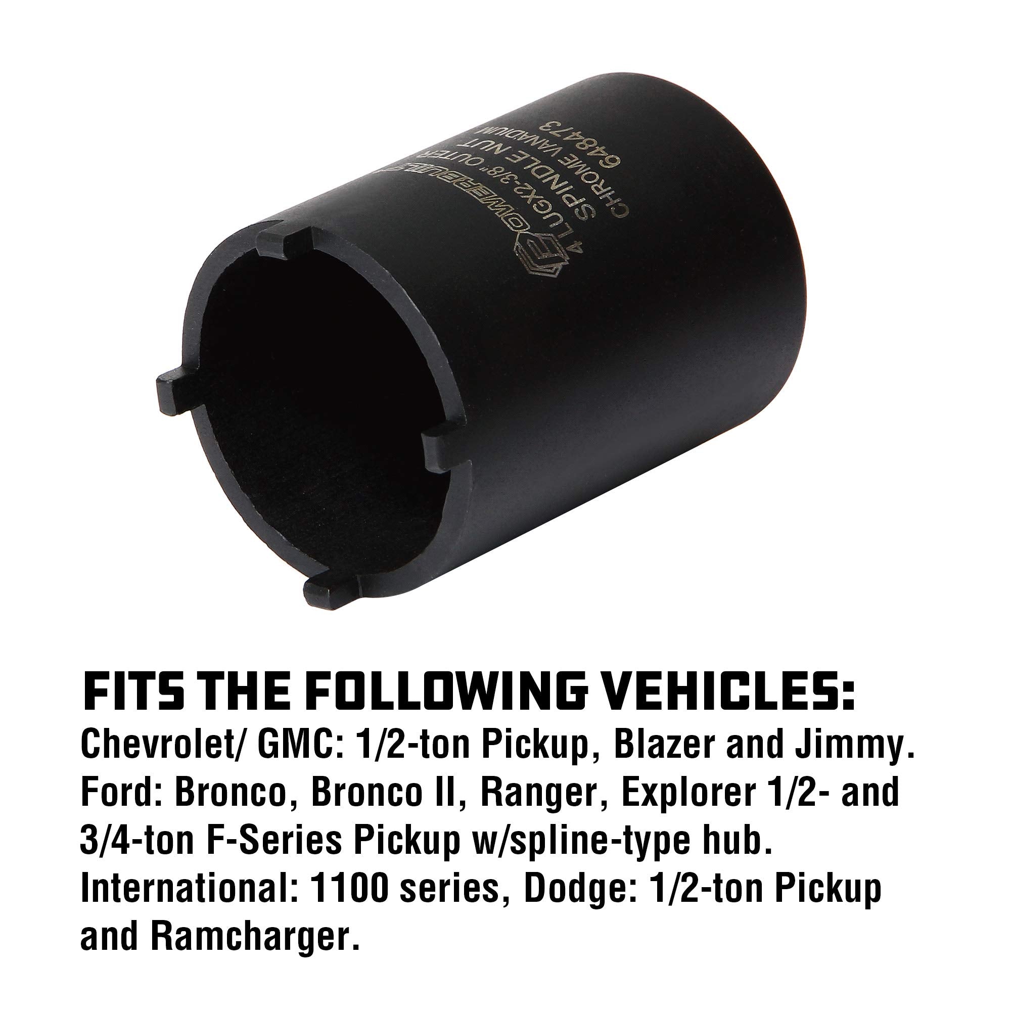 Powerbuilt Spindle Nut Socket, 4 Lug, 2-3/8 Inch Outer Diameter, Bronco Ranger Ford Chevy GMC Pickup Trucks and SUV - Black 648473