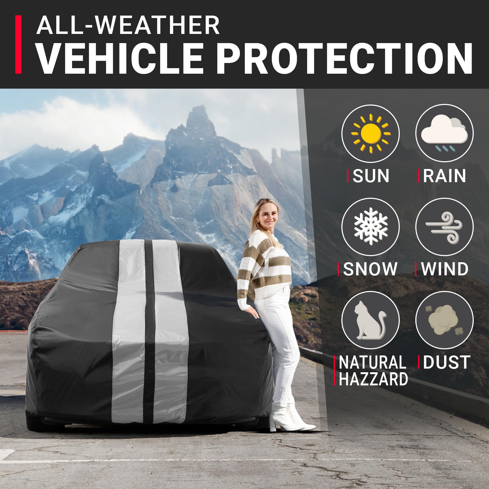 iCarCover Premium Plus Car Cover Waterproof All Weather Rain Snow UV Sun Protection, Corvair 2-Door 4-Door, SL-Class, AMC AMX, S