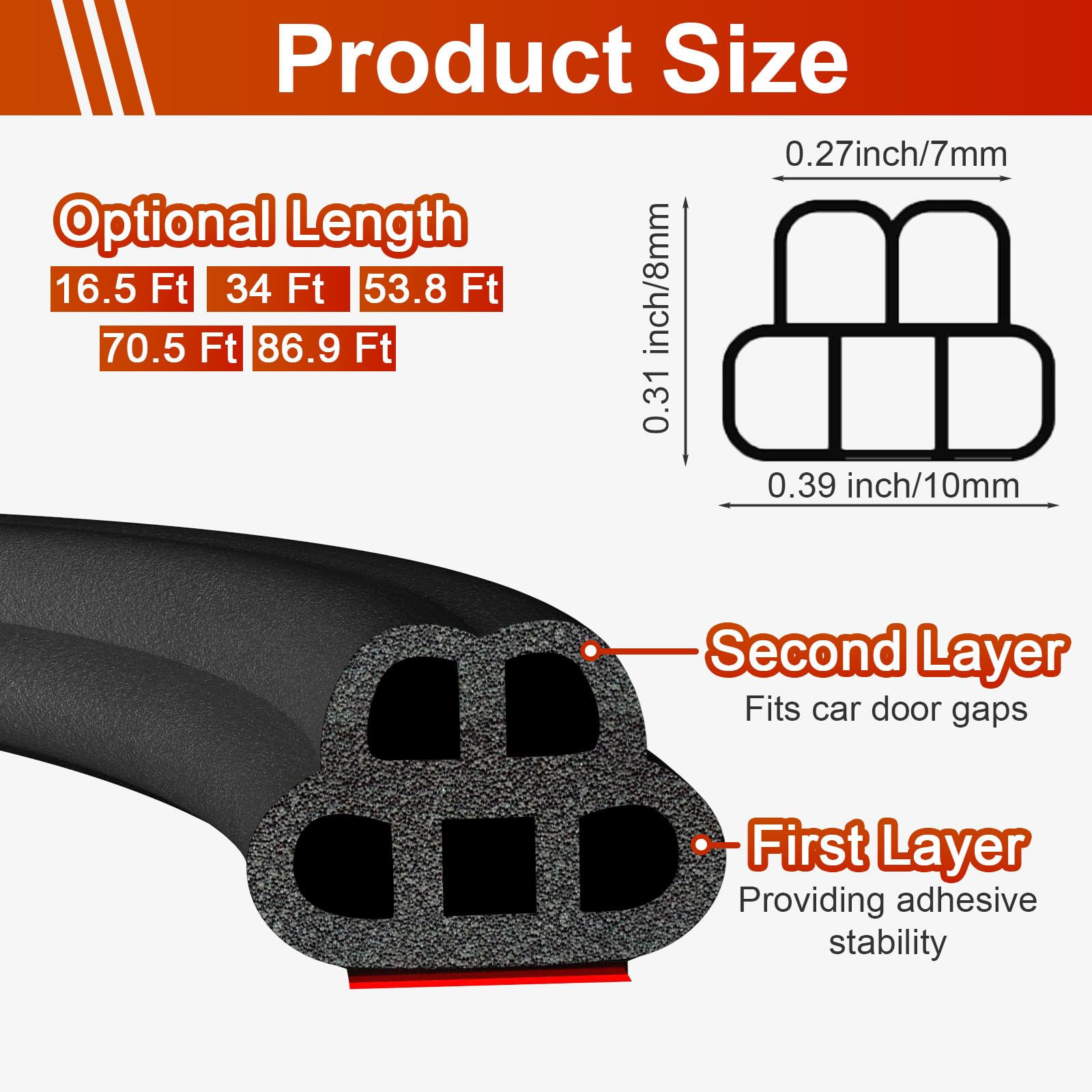 Alophoty 53.8 Ft Car Door Seal Strip Universal Self Adhesive Automotive Weather Stripping Door Seal, Double Layer 5-Hole Car Doo