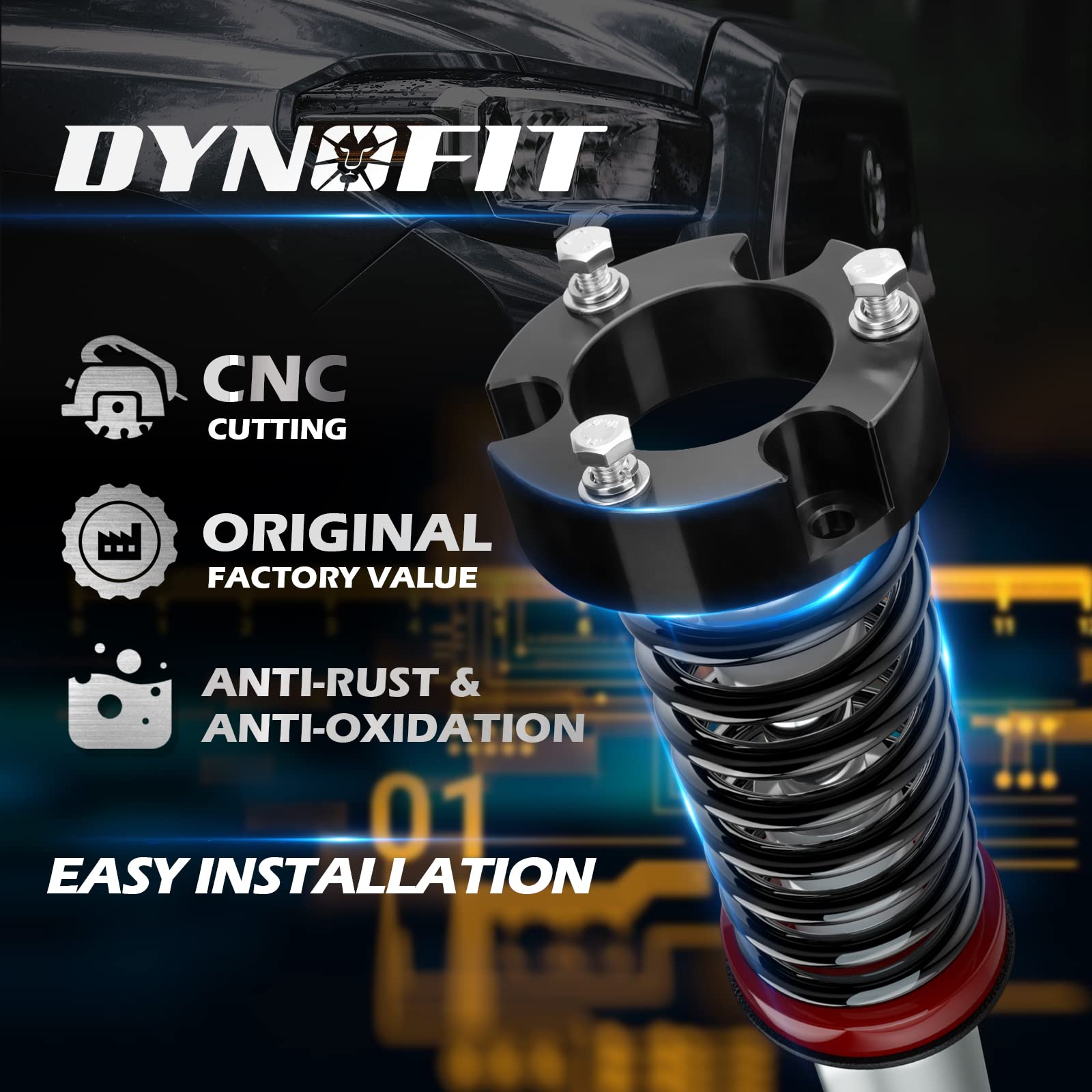 3 Front Leveling Lift Kits For Tacoma 4Wd 2Wd 2005-2023(6 Lugs Only), 4 Runner 2003-2023 4Wd 2Wd, Fj Curise 07-15 4Wd 2Wd, Dynofit Raise 3 Inch Front Strut Spacer Suspension Lift Spacers