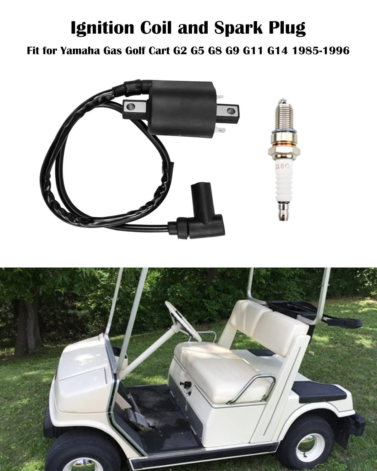 Tikscience Ignition Coil And Spark Plug Fit For Yamaha Gas Golf Cart G2 G5 G8 G9 G11 G14 1985-1996, Replace J38-82310-20-00