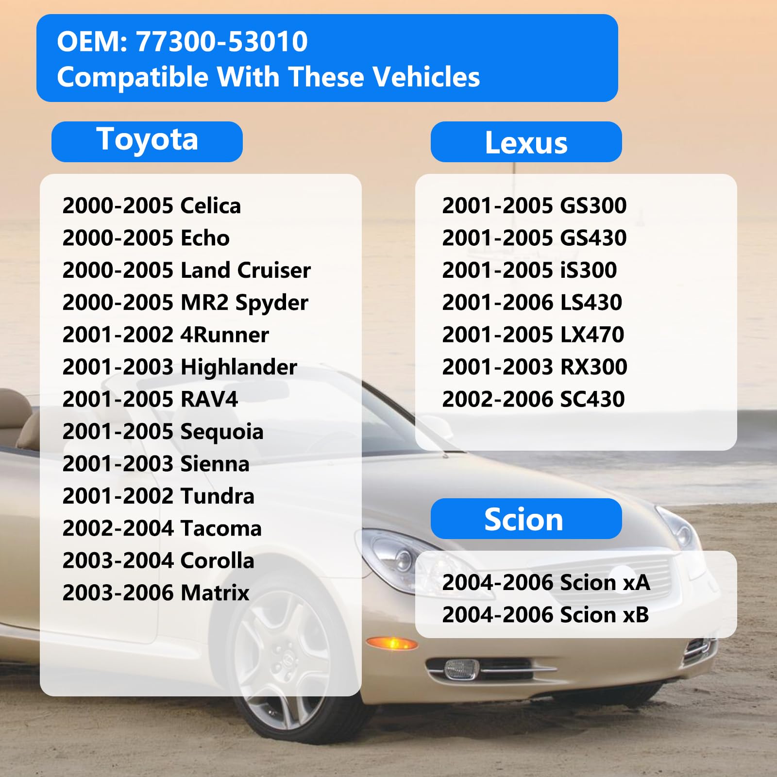 Gas Cap,Fuel Cap Replace 77300-53010 Compatible with 2000-2006 Toyota,2004-2006 Scion,2001-2006 Lexus,2001-2005 GS300 GS430 IS30