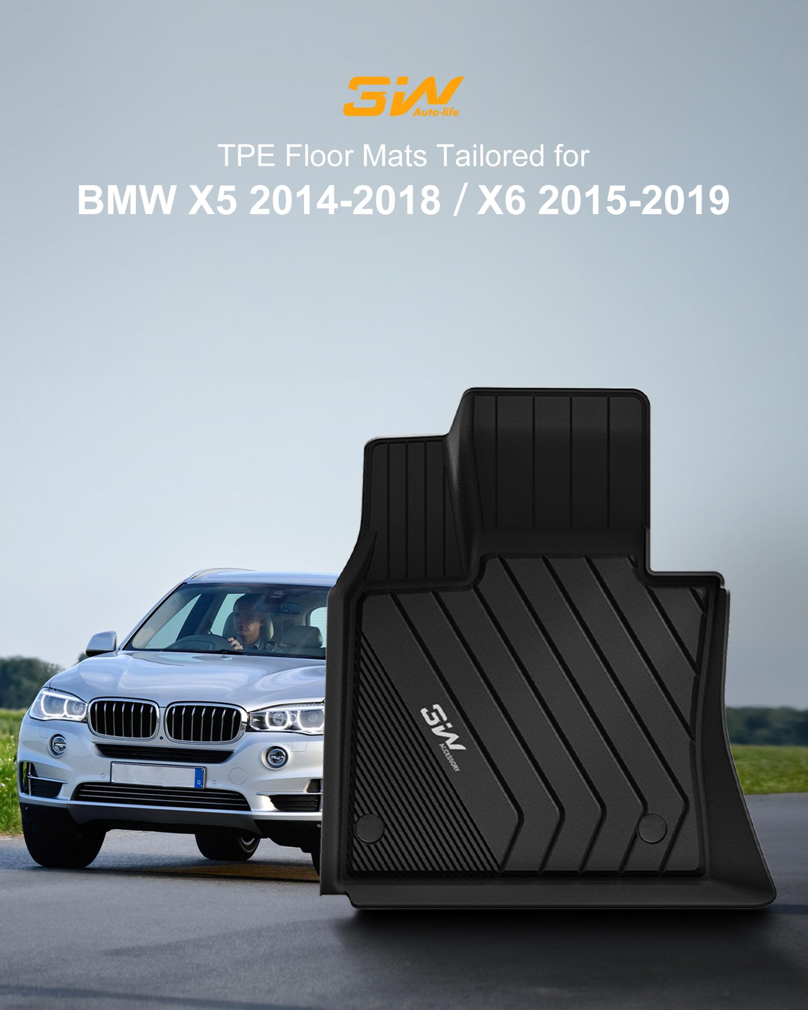 3W Floor Mats Custom Fit For Bmw X5 (F15) 2014-2018 / Bmw X6 (F16) 2015-2019, All Weather Tpe Floor Liner For Bmw X5 X6 1St & 2N
