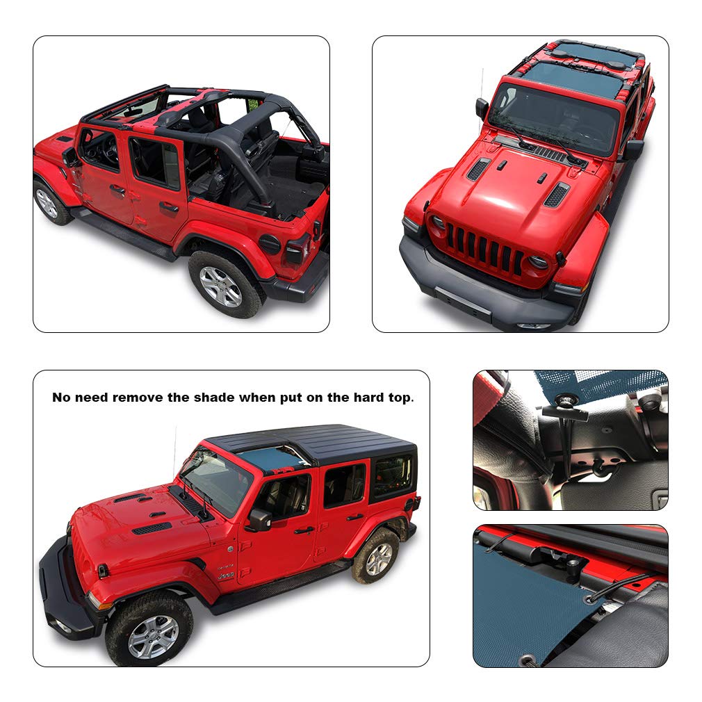 Shadeidea Sun Shade Top For Jeep Wrangler Jl Unlimited (2018-2023) 4 Door Front And Rear 2 Piece - Mesh Screen Sunshade Jlu Top