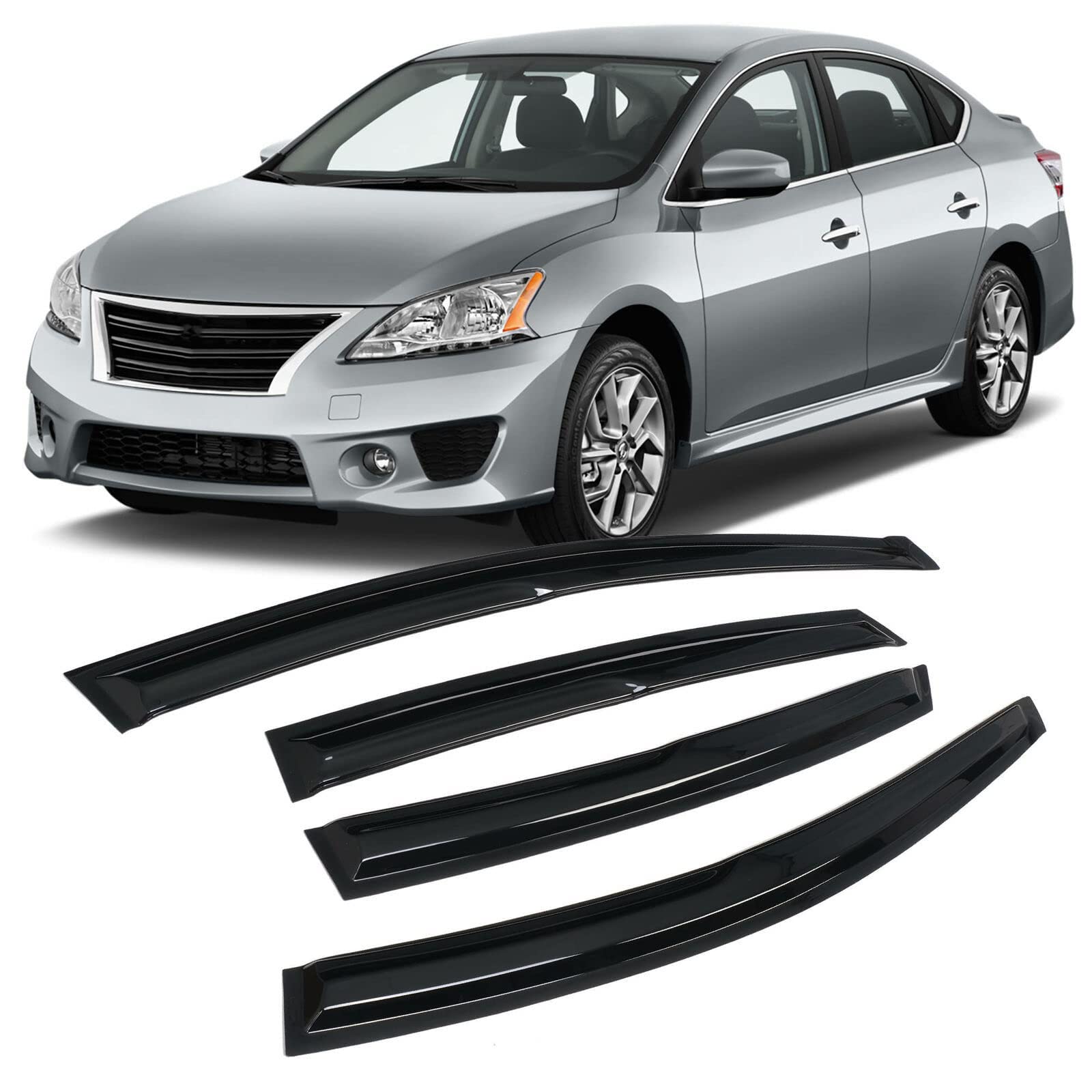 Zzdsnj Tape-On Rain Guard 4-Piece For 2013-2019 Nissan Sentra Windows Visor Shield Shade Smoke 94248