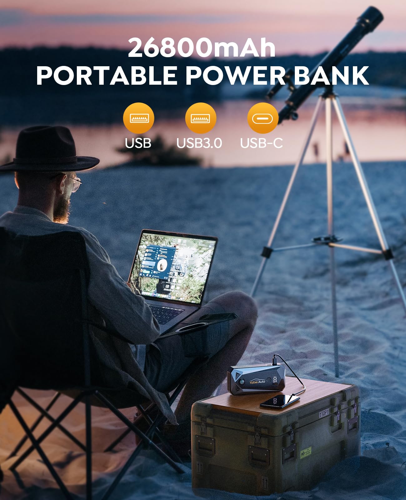 Yaberauto 5500A Car Battery Jump Starter For All Gas/10.0L Diesel Engines, 99.16Wh Portable Car Jump Starter Battery Pack, 12V J