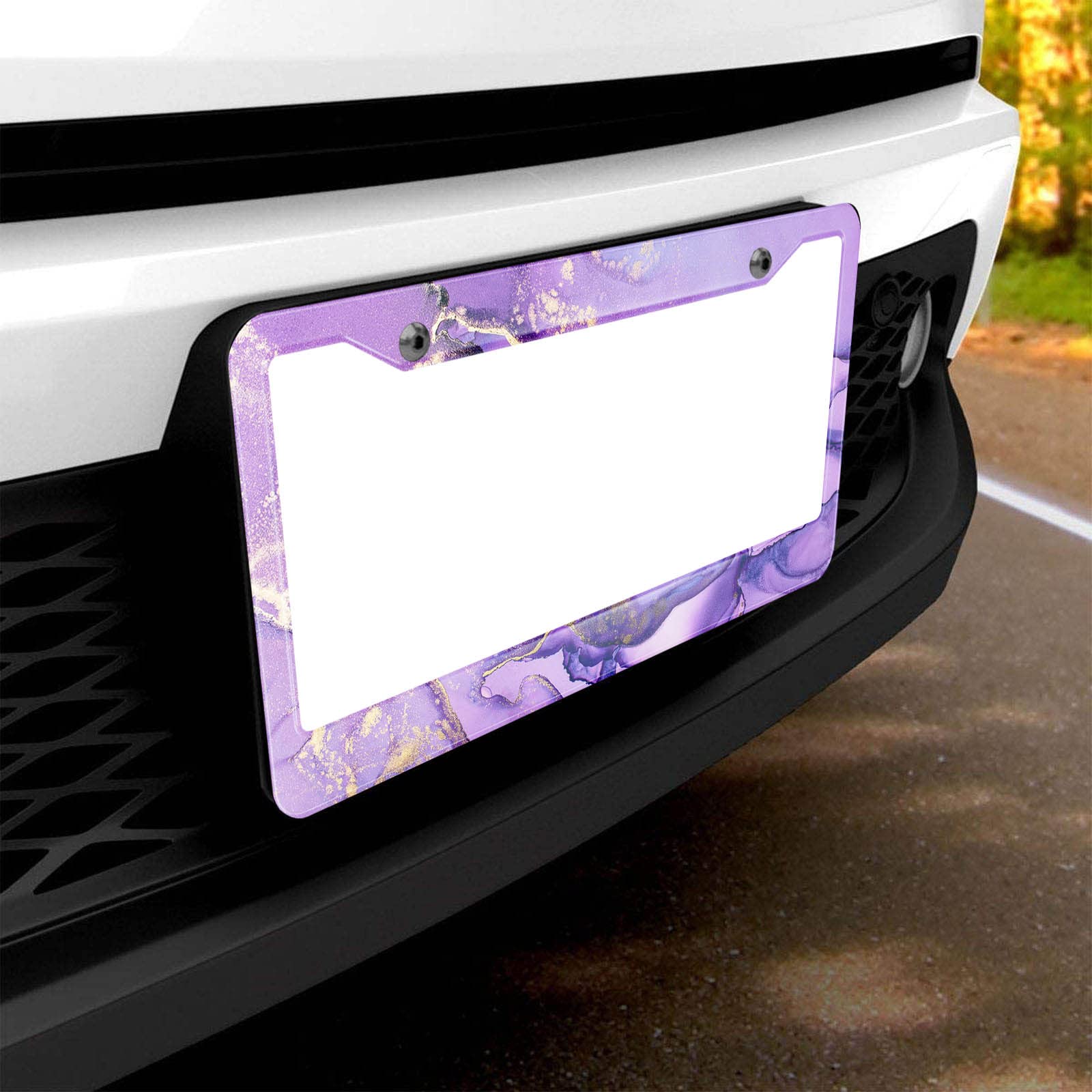 Hosnye Purple License Plate Frame Shiny Golden Alcohol Ink Abstract Metal License Plate Cover Front Plates Frames Car Tag Frame