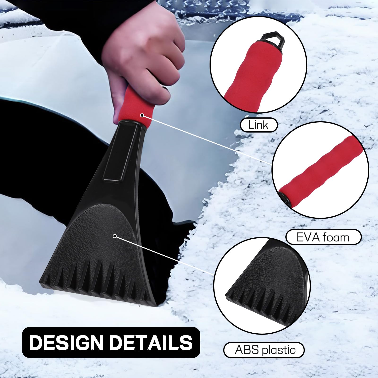 Wogomz 2PCS Ice Scrapers for Car Windshield, Ice Snow and Frost Removal Tools with Foam Handle, Efficient Snow Scraper for Car,