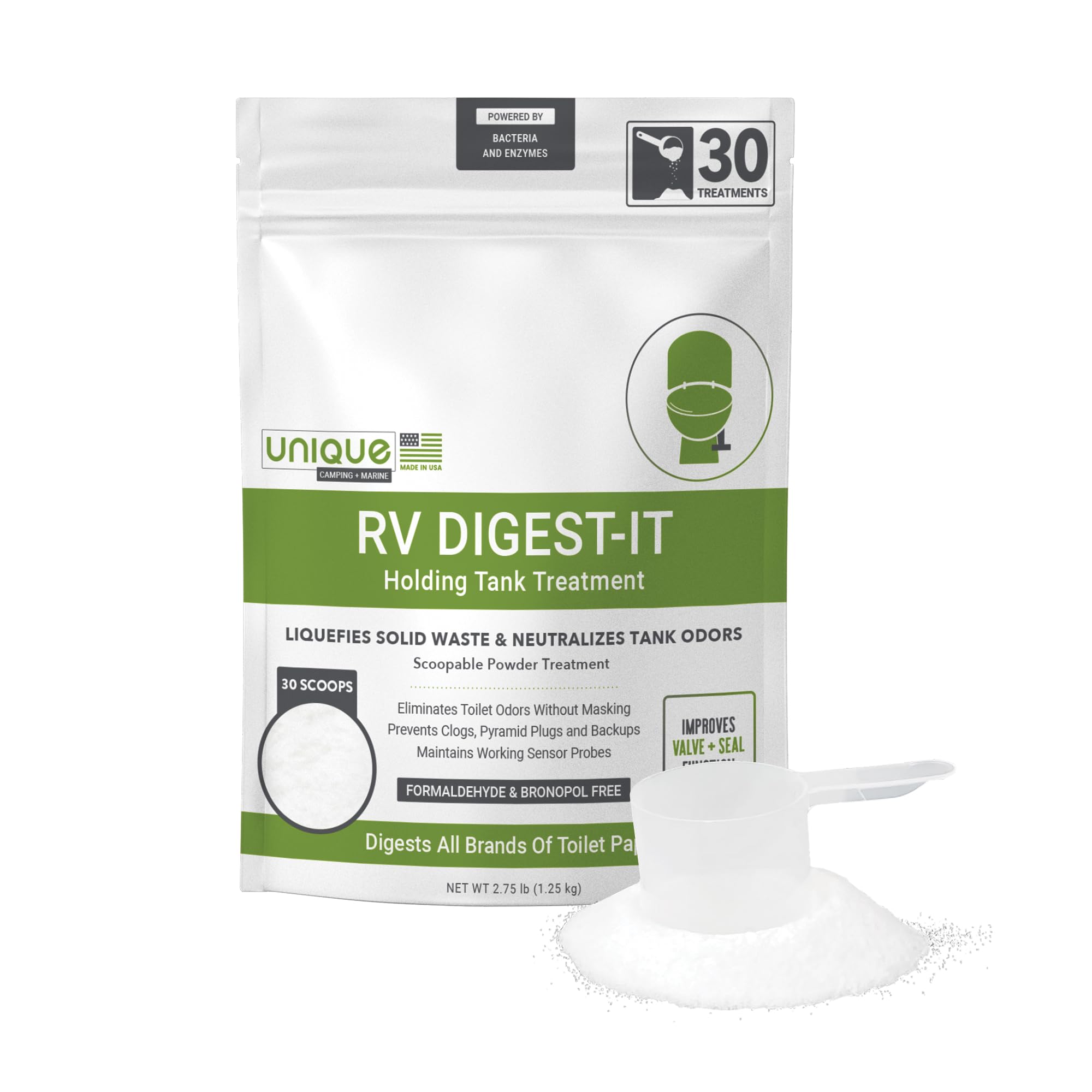 Unique RV Digest-It Classic Powder RV Toilet Treatment - Concentrated Value Treatment - Eliminates Odor, Liquifies Waste, Preven